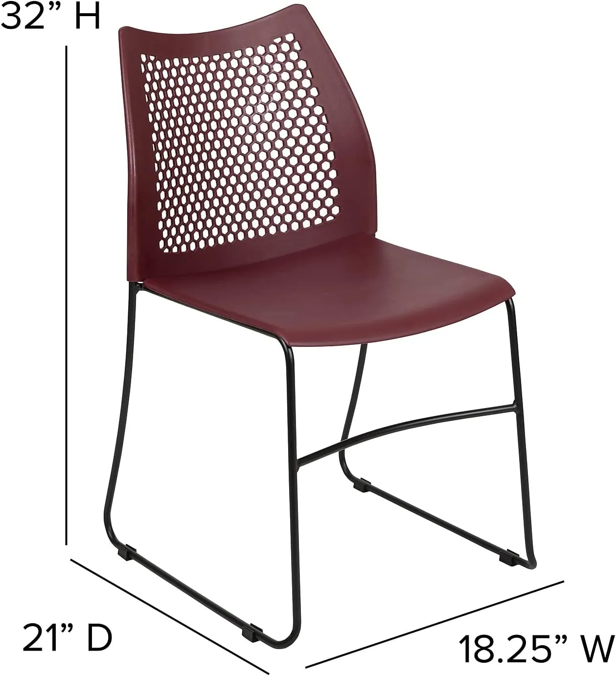 Flash Furniture HERCULES Series 5 Pack 661 lb. Capacity Burgundy Stack Chair with Air-Vent Back and Black Powder Coated Sled Base