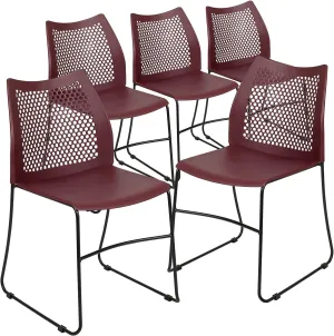 Flash Furniture HERCULES Series 5 Pack 661 lb. Capacity Burgundy Stack Chair with Air-Vent Back and Black Powder Coated Sled Base