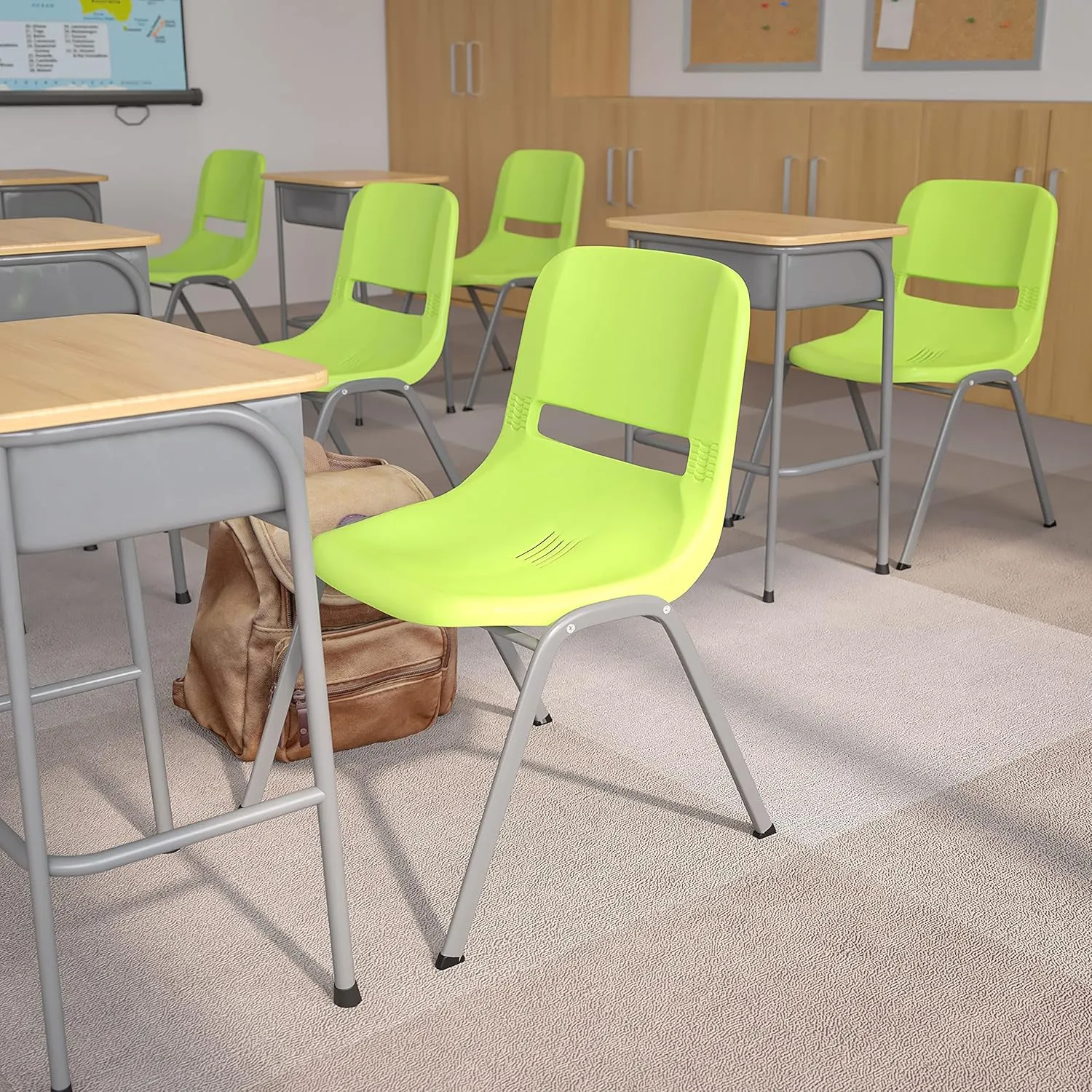 Flash Furniture HERCULES Series 5 Pack 880 lb. Capacity Green Ergonomic Shell Stack Chair with Gray Frame