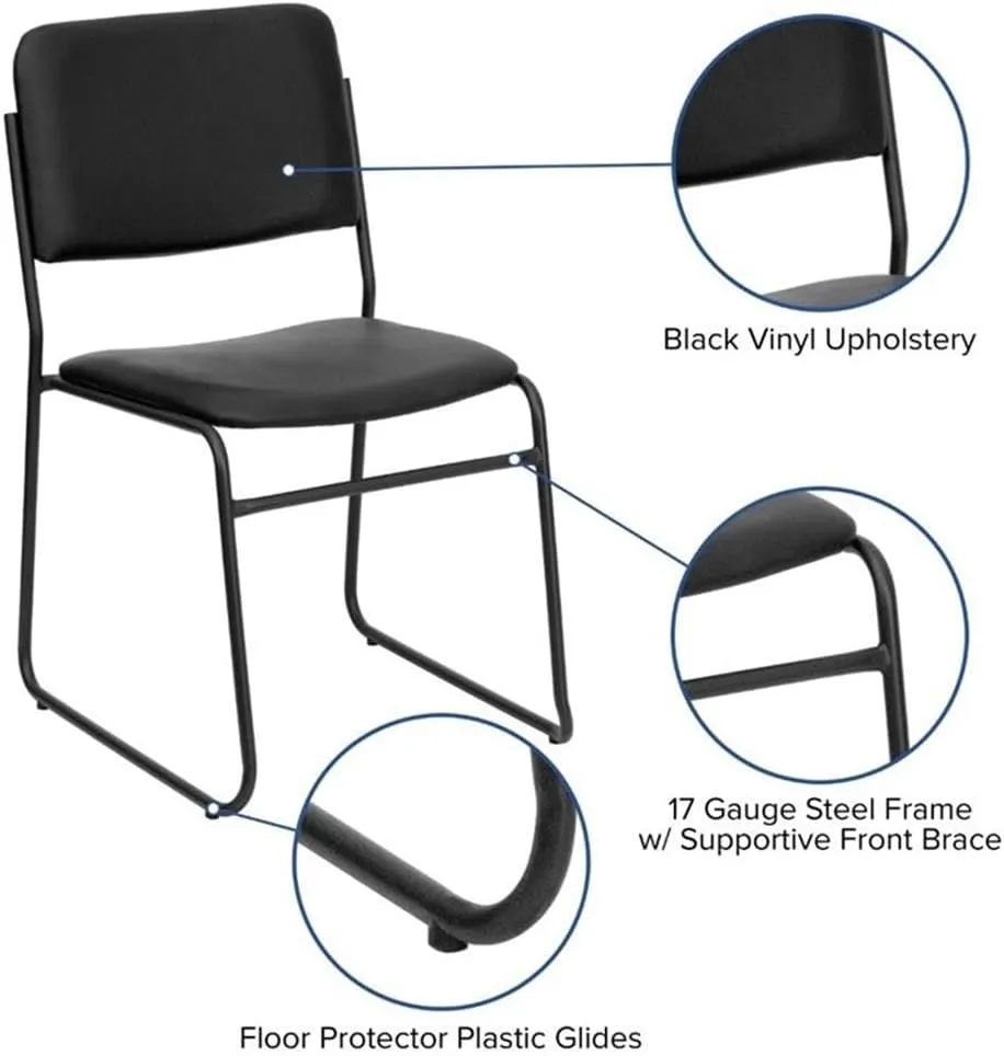 Flash Furniture HERCULES Series 500 lb. Capacity High Density Black Vinyl Stacking Chair with Sled Base