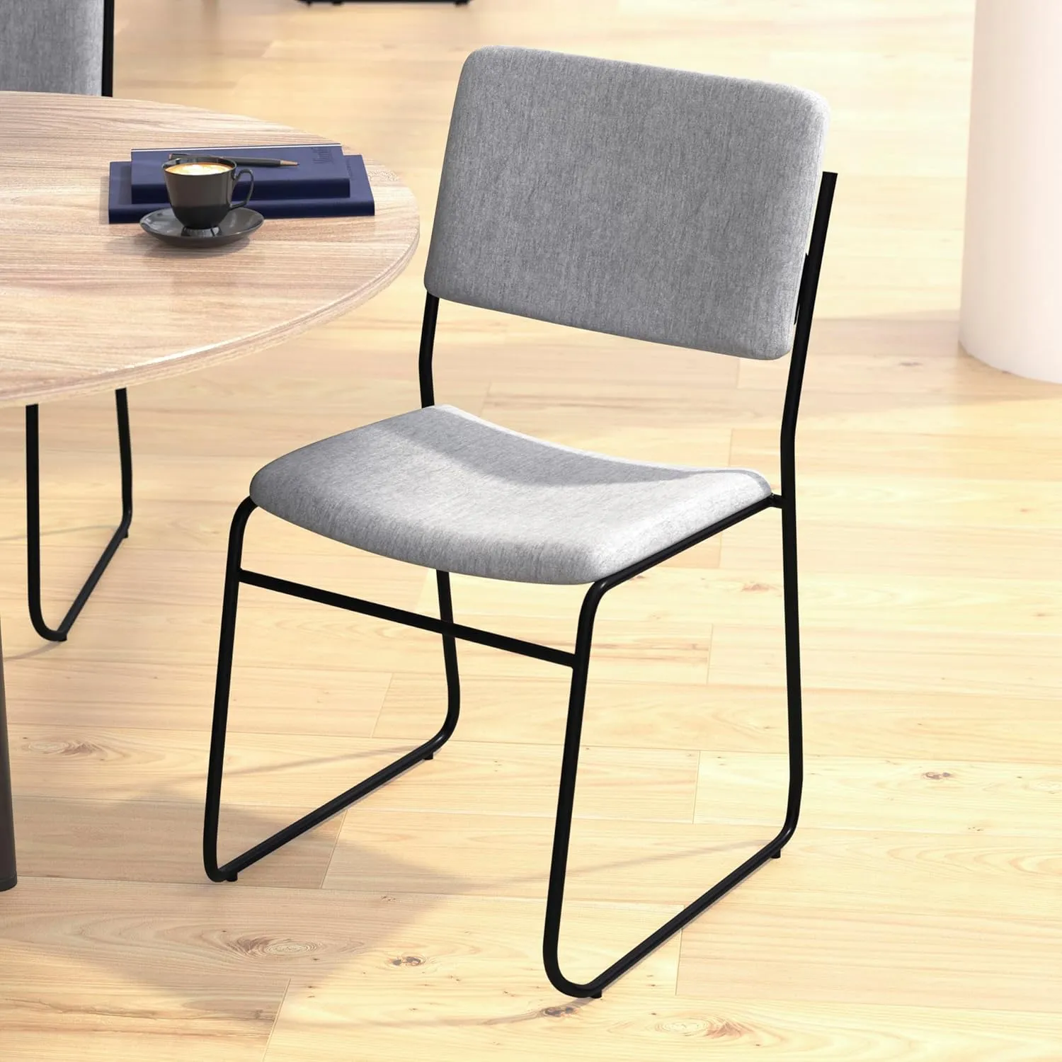 Flash Furniture HERCULES Series 500 lb. Capacity High Density Gray Fabric Stacking Chair with Sled Base