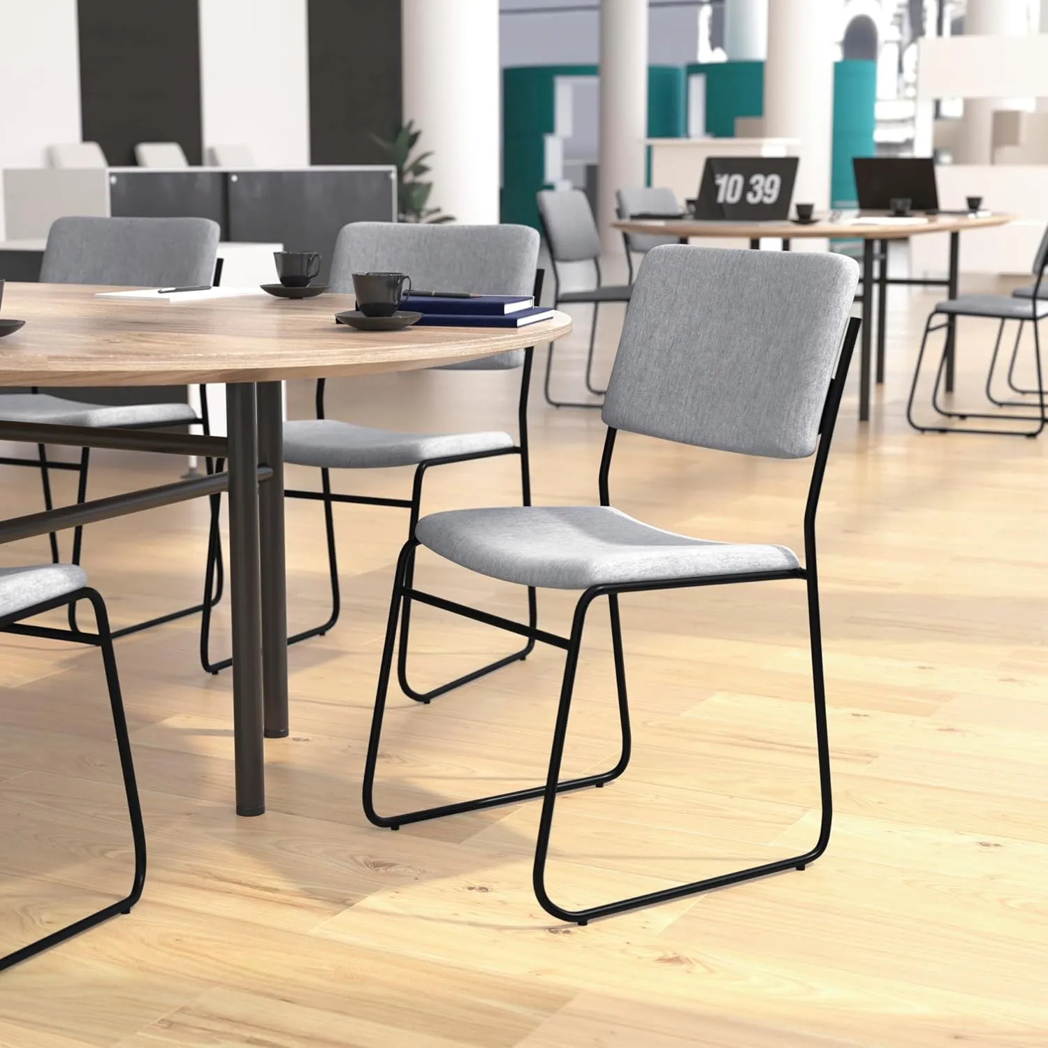 Flash Furniture HERCULES Series 500 lb. Capacity High Density Gray Fabric Stacking Chair with Sled Base