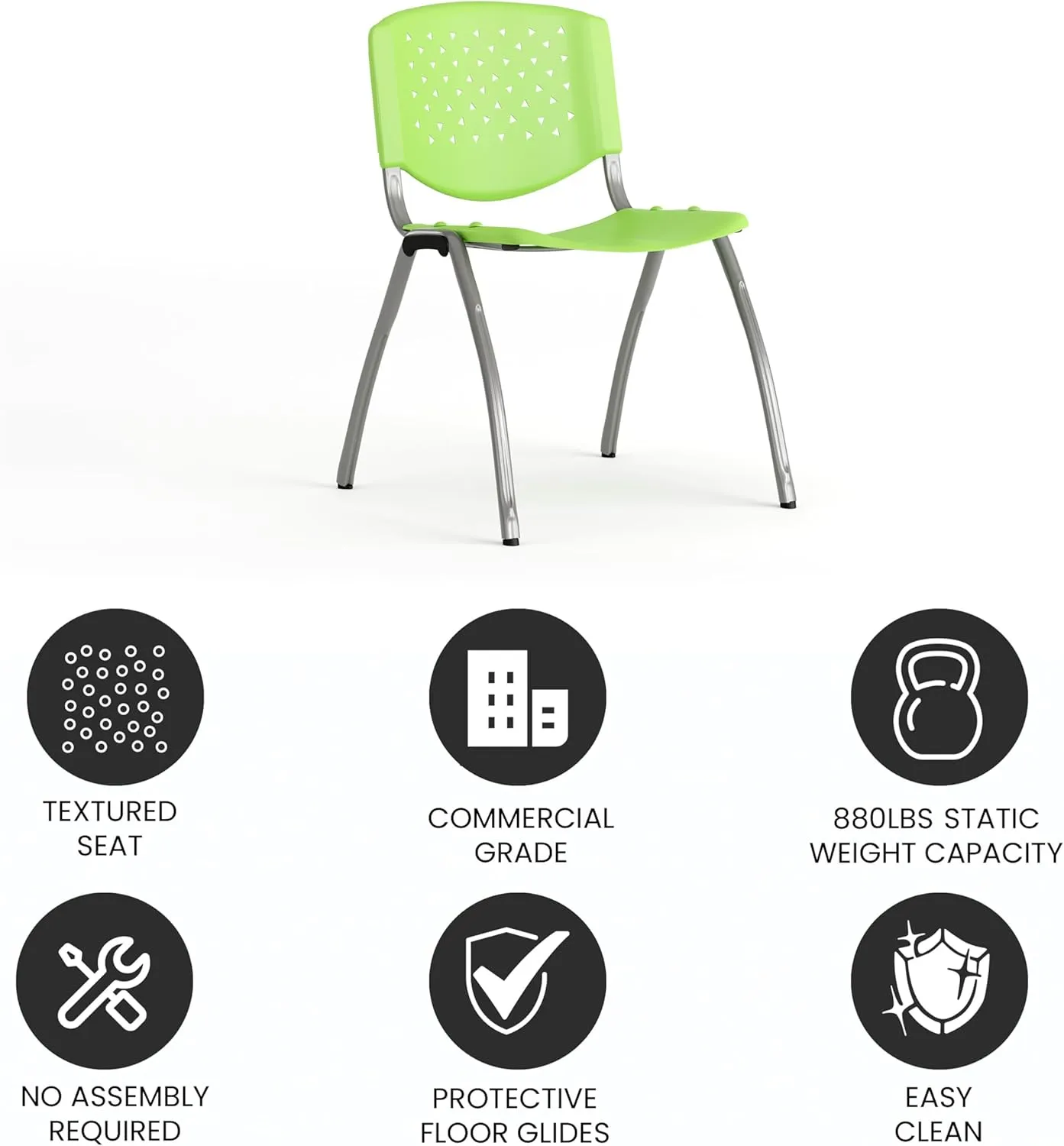 Flash Furniture HERCULES Series 880 lb. Capacity Green Plastic Stack Chair with Titanium Gray Powder Coated Frame
