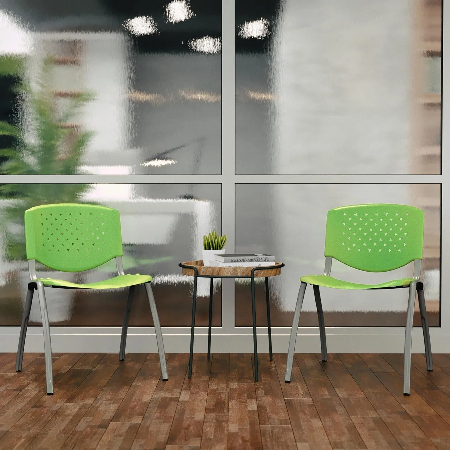 Flash Furniture HERCULES Series 880 lb. Capacity Green Plastic Stack Chair with Titanium Gray Powder Coated Frame