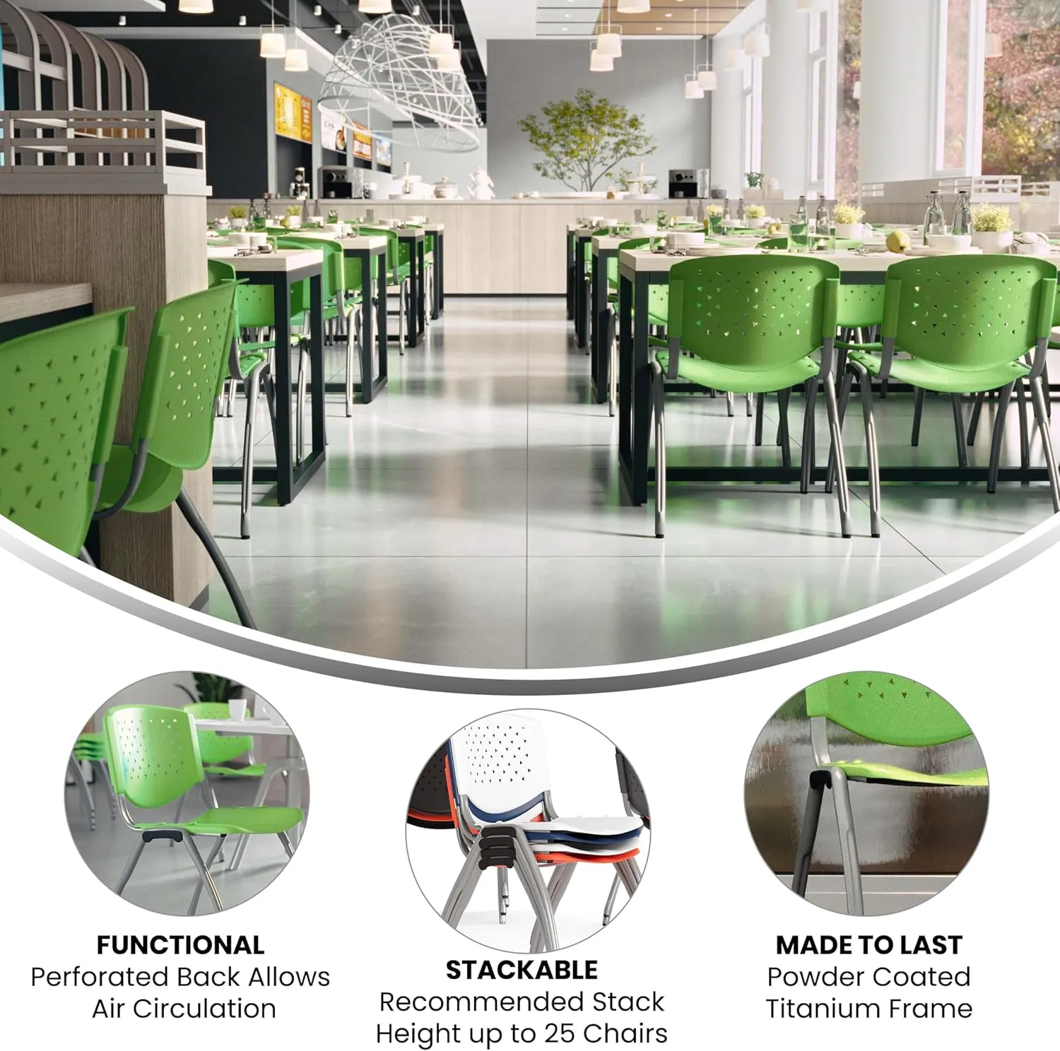 Flash Furniture HERCULES Series 880 lb. Capacity Green Plastic Stack Chair with Titanium Gray Powder Coated Frame