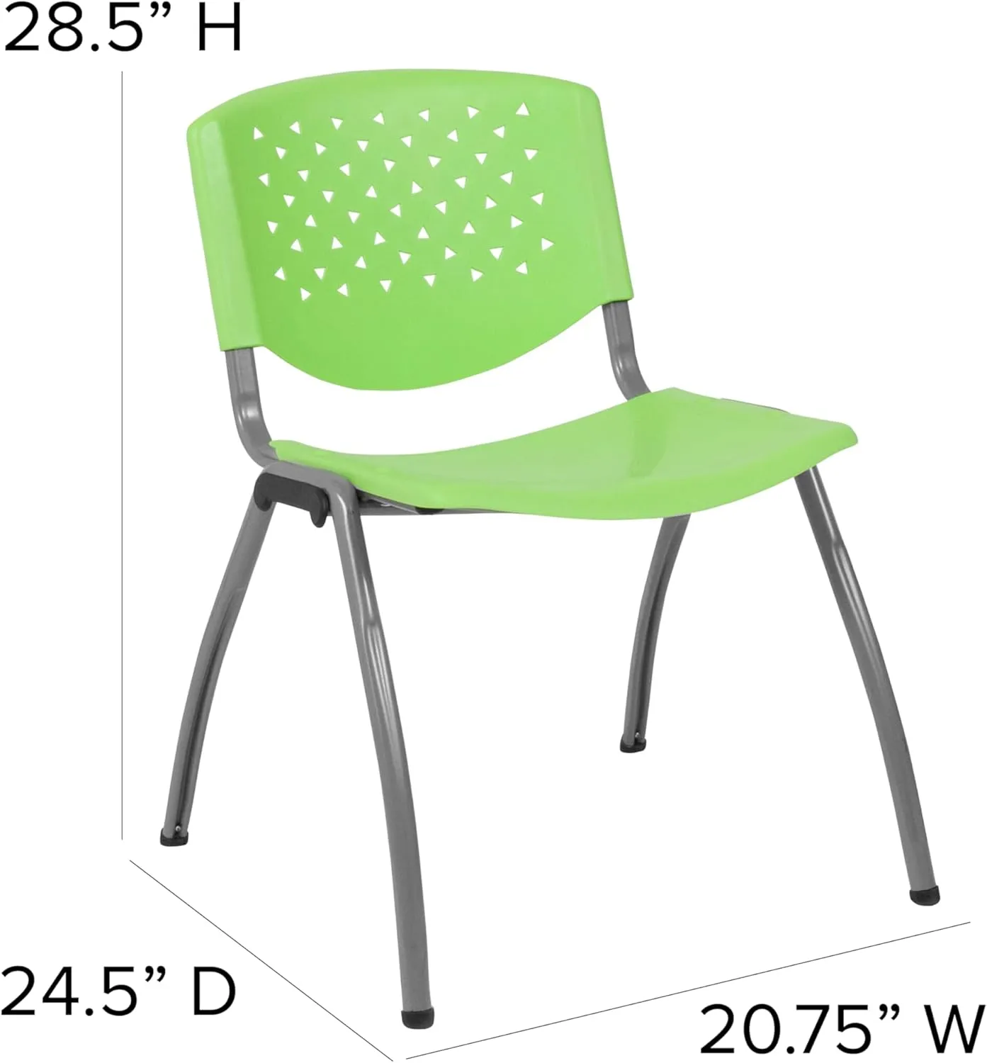Flash Furniture HERCULES Series 880 lb. Capacity Green Plastic Stack Chair with Titanium Gray Powder Coated Frame