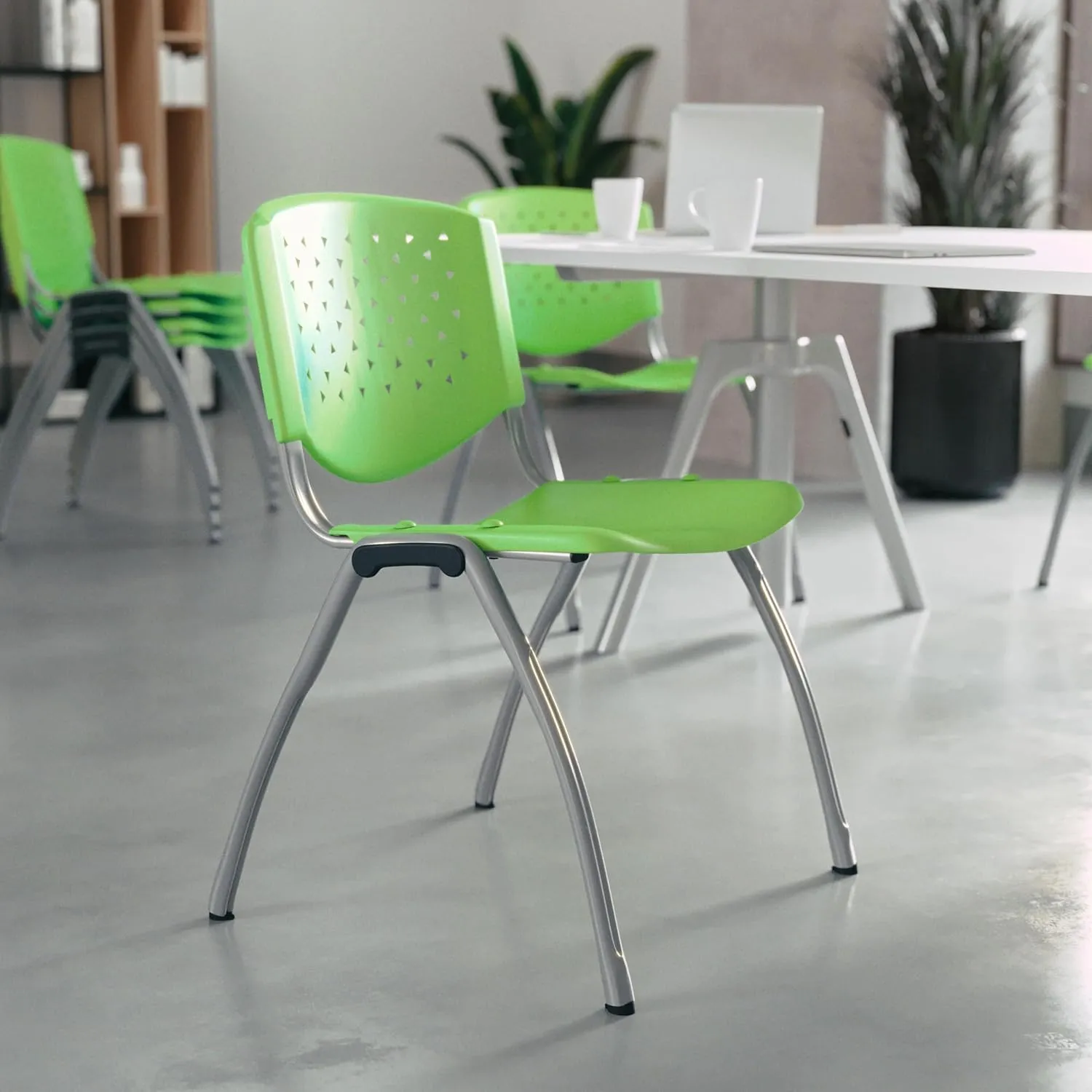 Flash Furniture HERCULES Series 880 lb. Capacity Green Plastic Stack Chair with Titanium Gray Powder Coated Frame
