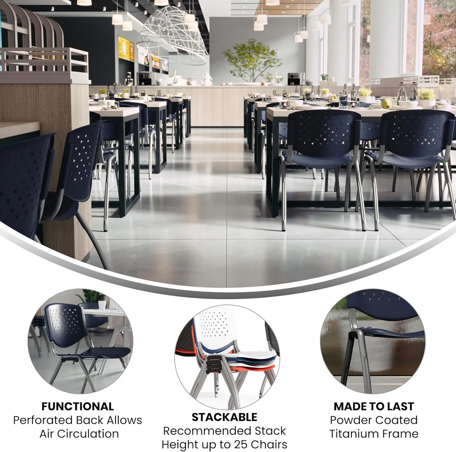 Flash Furniture HERCULES Series 880 lb. Capacity Navy Plastic Stack Chair with Titanium Gray Powder Coated Frame