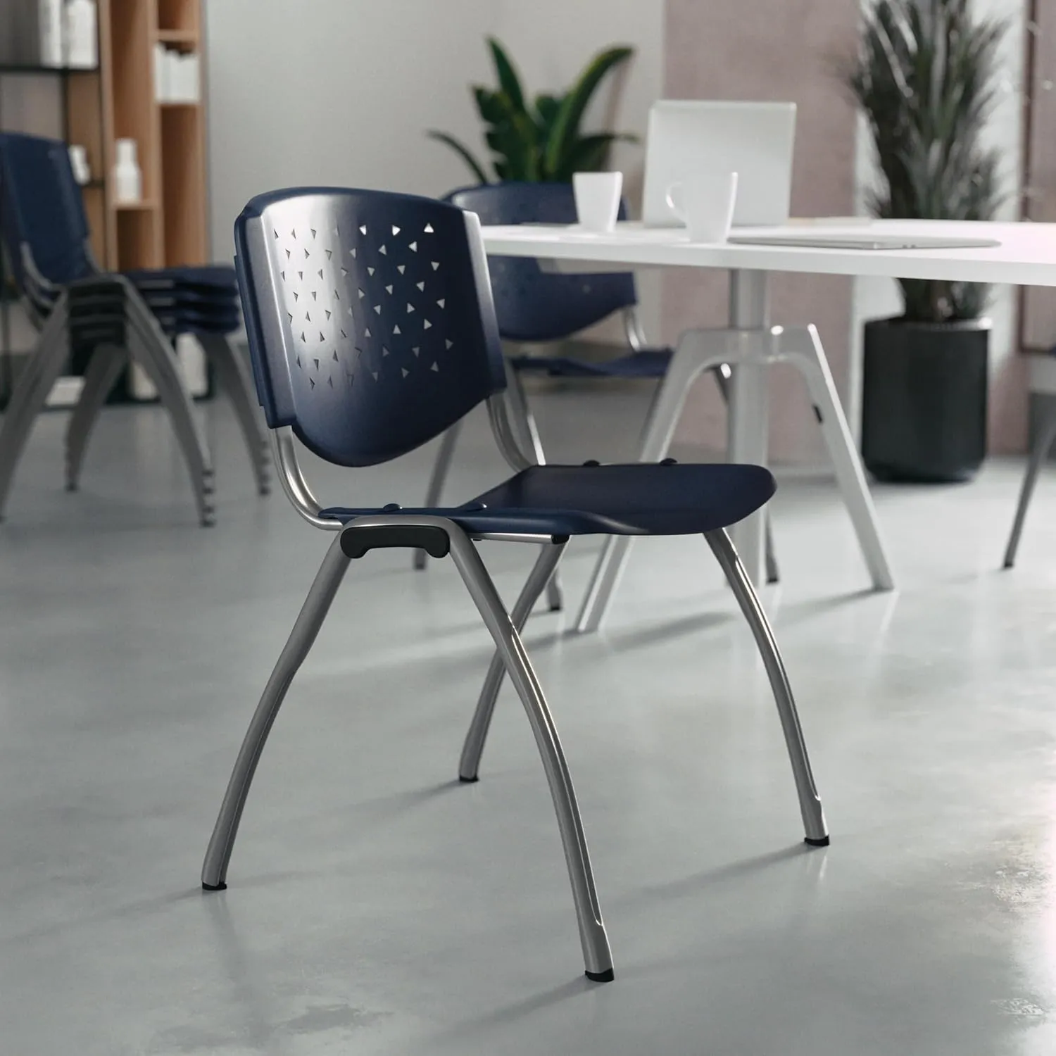 Flash Furniture HERCULES Series 880 lb. Capacity Navy Plastic Stack Chair with Titanium Gray Powder Coated Frame