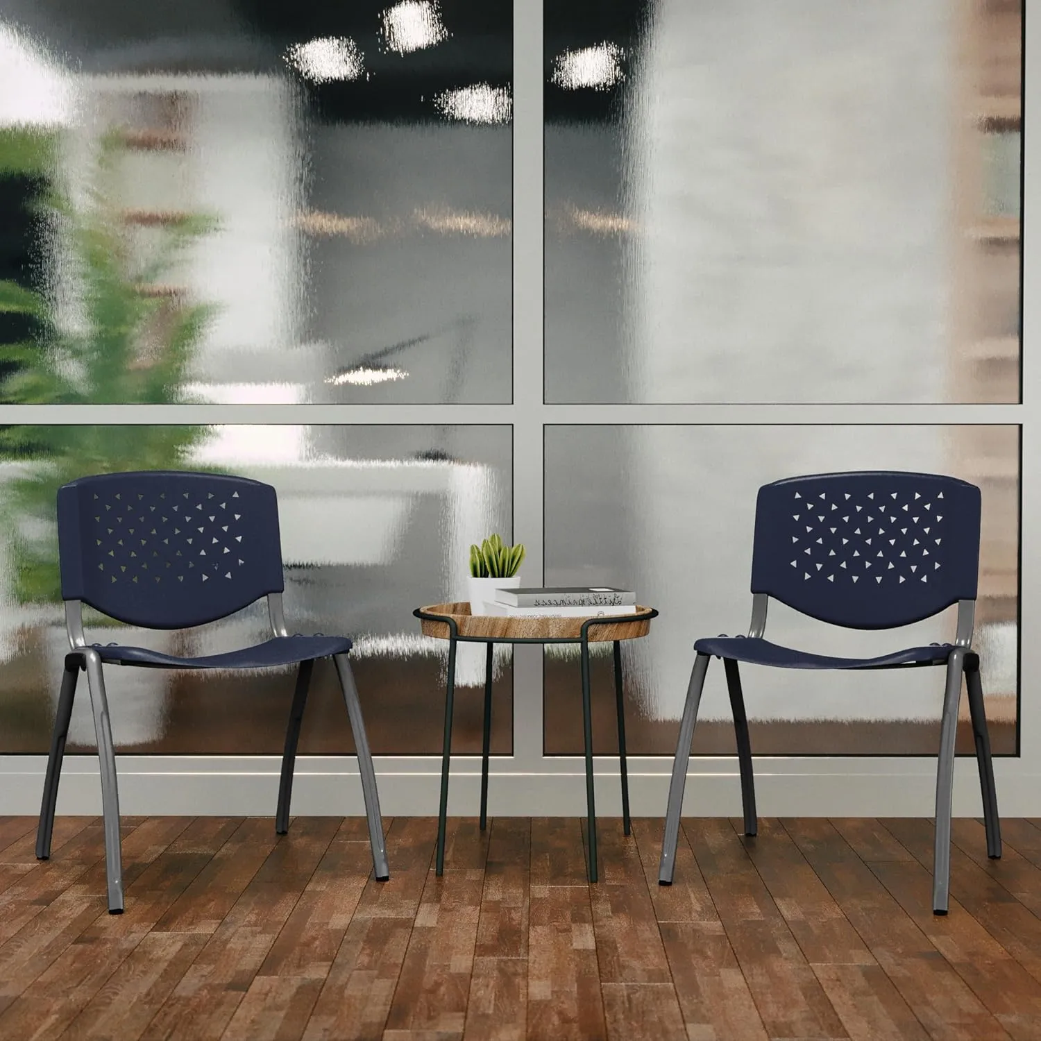 Flash Furniture HERCULES Series 880 lb. Capacity Navy Plastic Stack Chair with Titanium Gray Powder Coated Frame