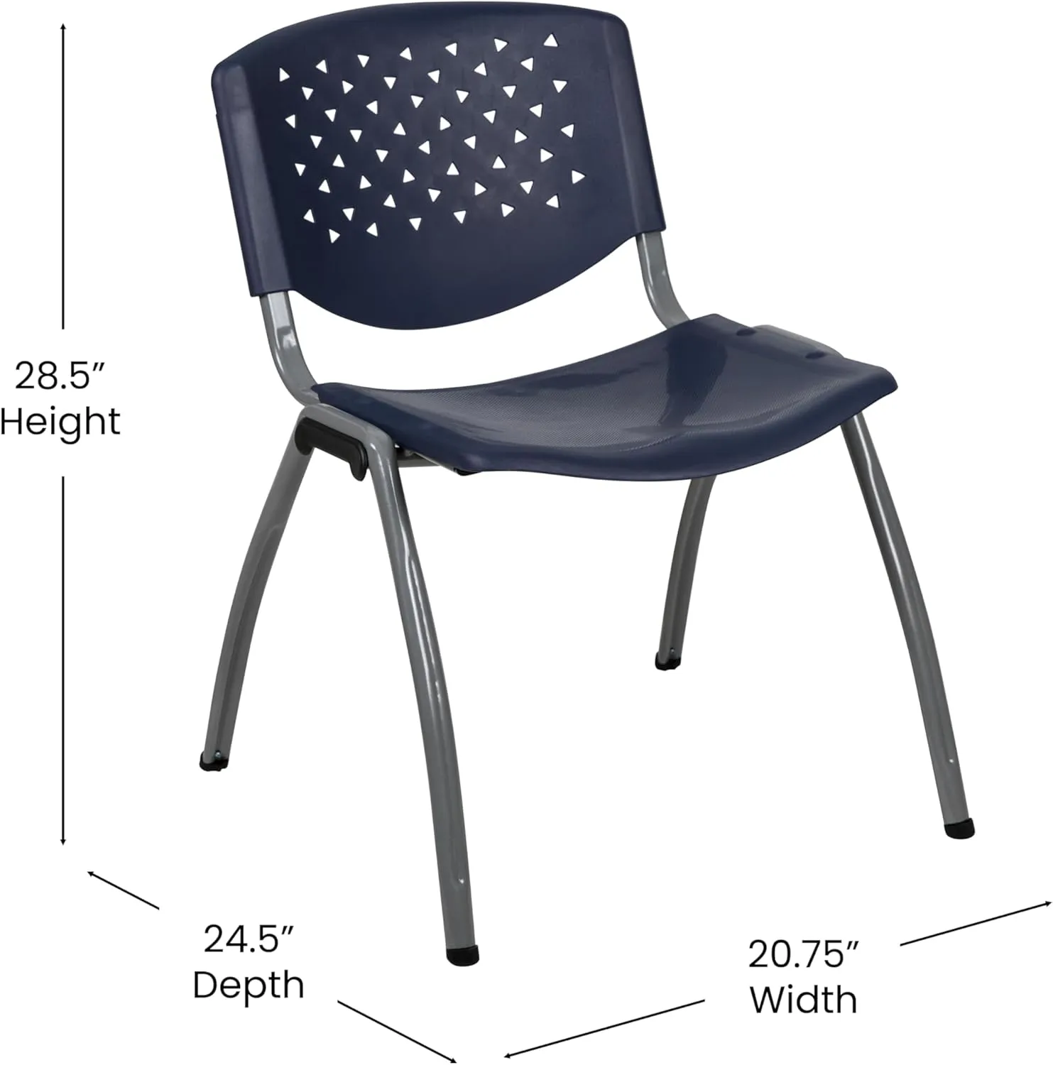 Flash Furniture HERCULES Series 880 lb. Capacity Navy Plastic Stack Chair with Titanium Gray Powder Coated Frame
