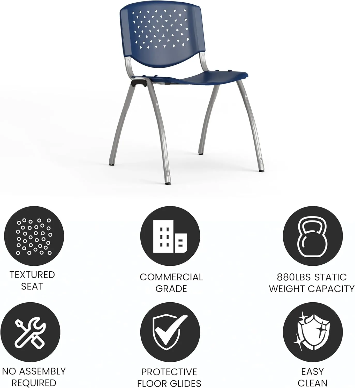 Flash Furniture HERCULES Series 880 lb. Capacity Navy Plastic Stack Chair with Titanium Gray Powder Coated Frame