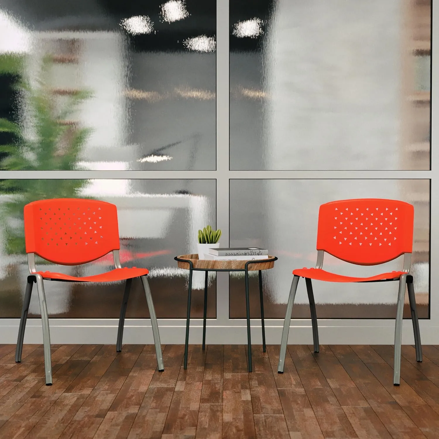 Flash Furniture HERCULES Series 880 lb. Capacity Orange Plastic Stack Chair with Titanium Gray Powder Coated Frame