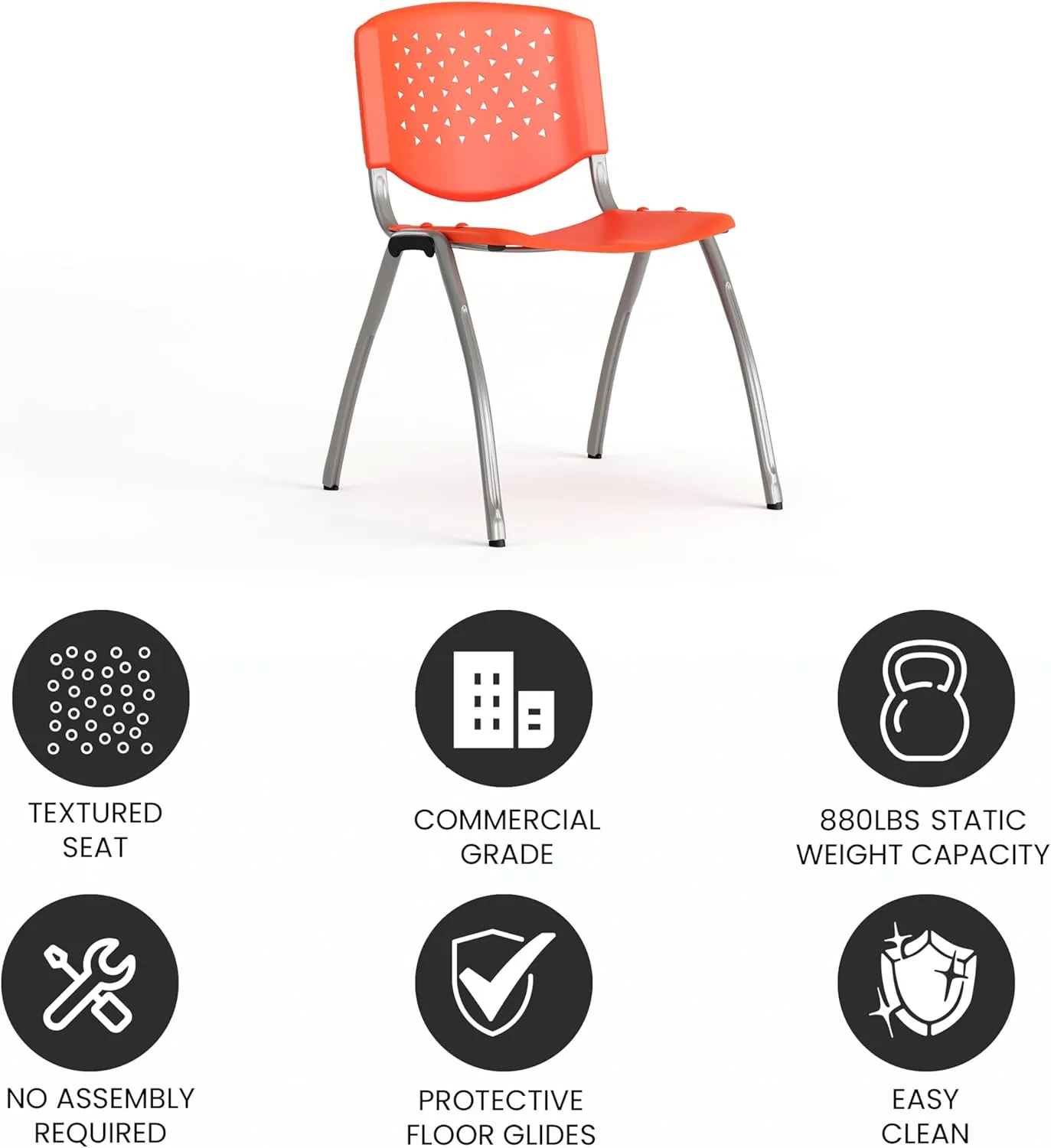Flash Furniture HERCULES Series 880 lb. Capacity Orange Plastic Stack Chair with Titanium Gray Powder Coated Frame