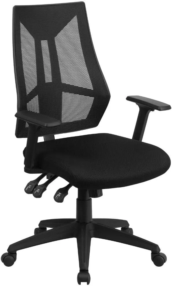 Flash Furniture Ivan High Back Black Mesh Multifunction Swivel Ergonomic Task Office Chair with Adjustable Arms