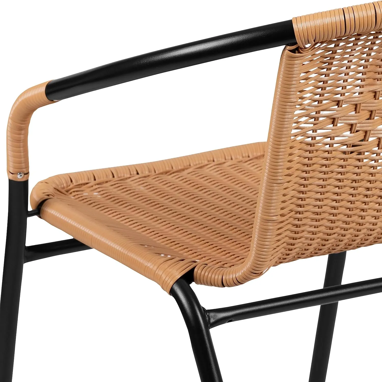 Flash Furniture Lila 4 Pack Beige Rattan Indoor-Outdoor Restaurant Stack Chair | Versatile and Stylish Seating