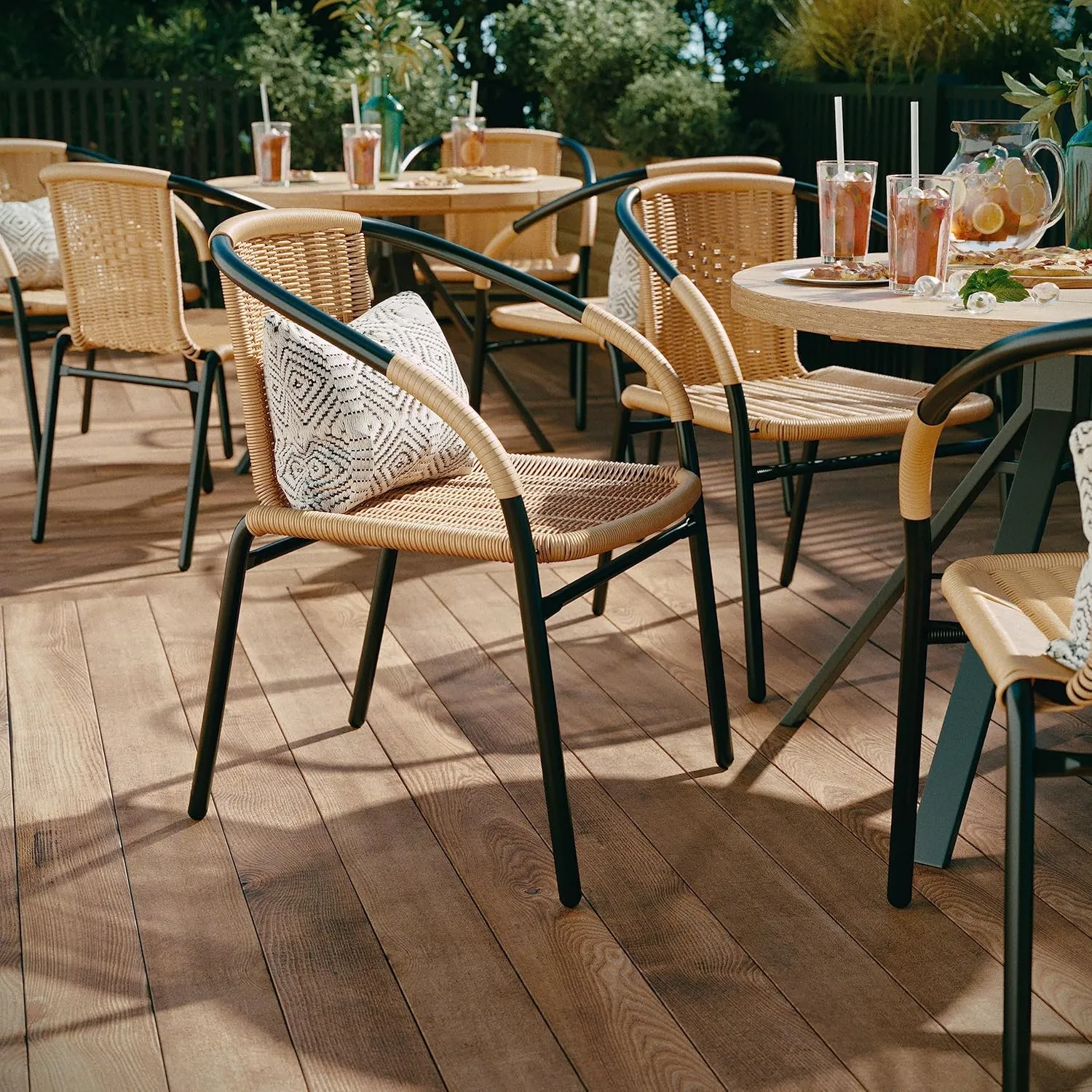 Flash Furniture Lila 4 Pack Beige Rattan Indoor-Outdoor Restaurant Stack Chair | Versatile and Stylish Seating