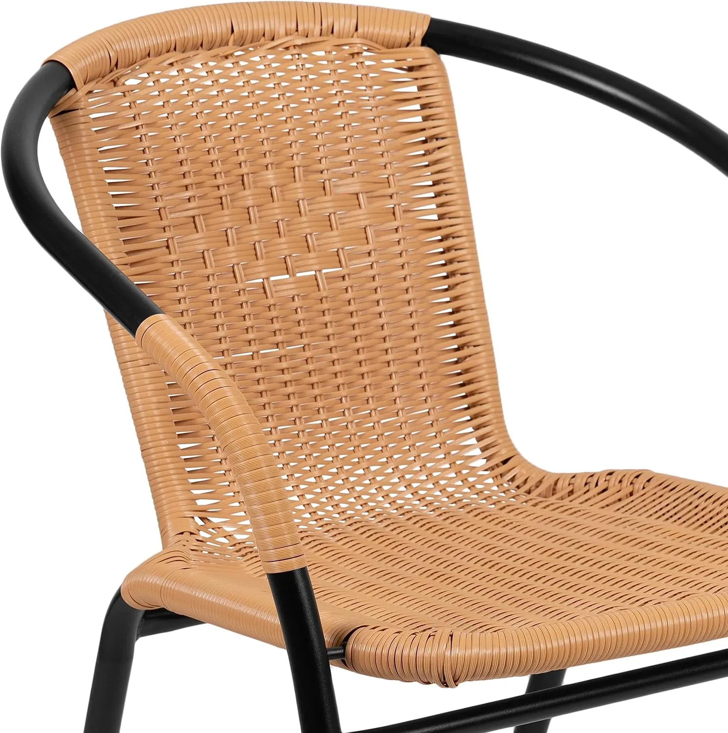 Flash Furniture Lila 4 Pack Beige Rattan Indoor-Outdoor Restaurant Stack Chair | Versatile and Stylish Seating