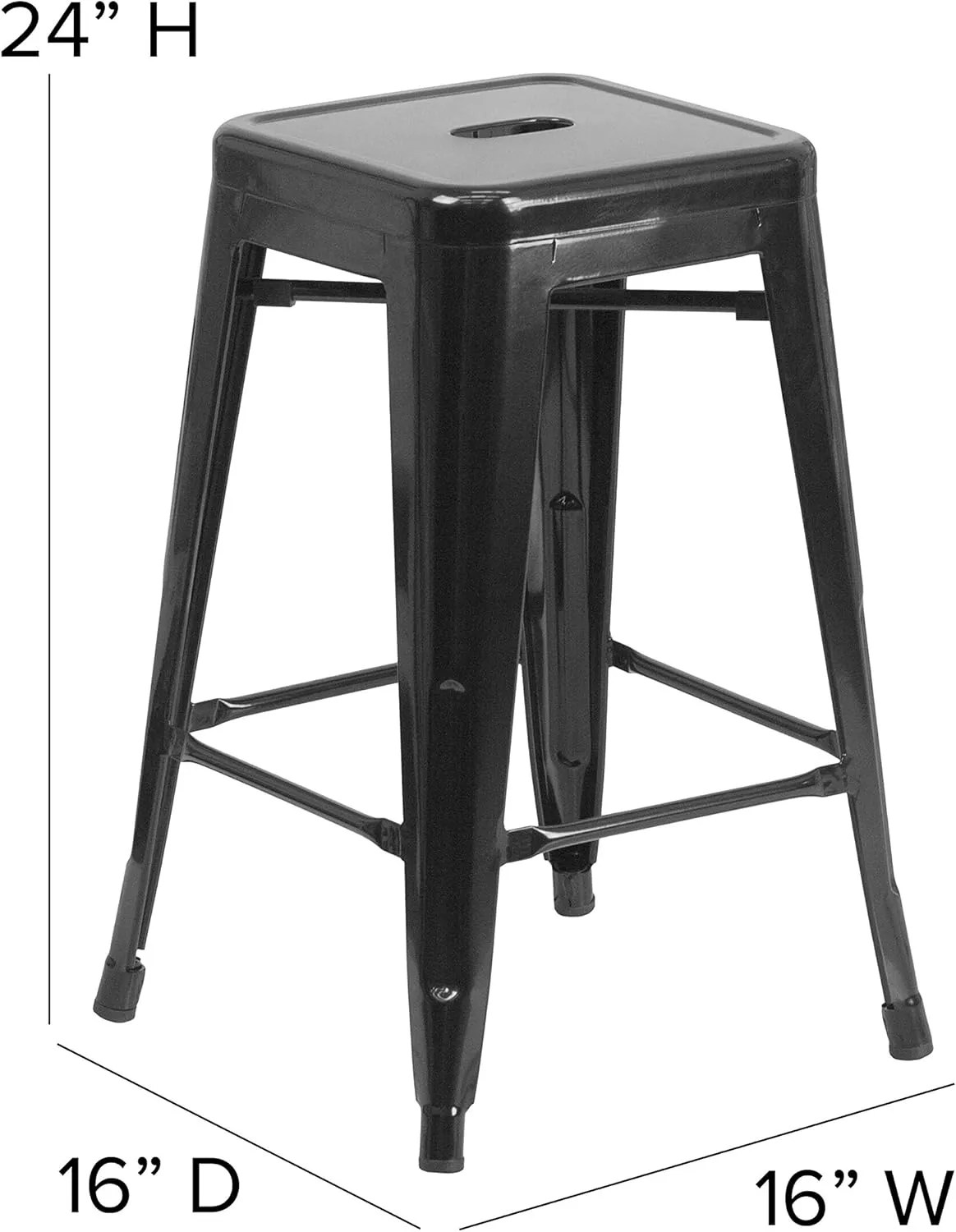 Flash Furniture Lily 4 Pack Commercial Grade 24" High Backless Black Metal Indoor-Outdoor Counter Height Stool with Square Seat