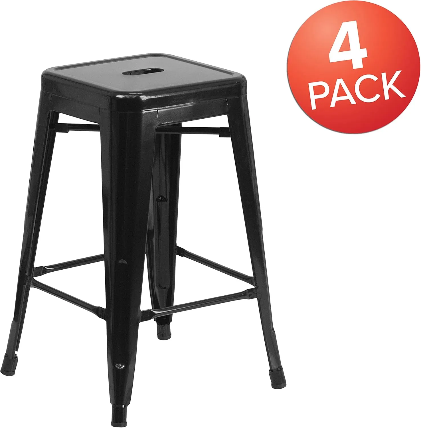 Flash Furniture Lily 4 Pack Commercial Grade 24" High Backless Black Metal Indoor-Outdoor Counter Height Stool with Square Seat