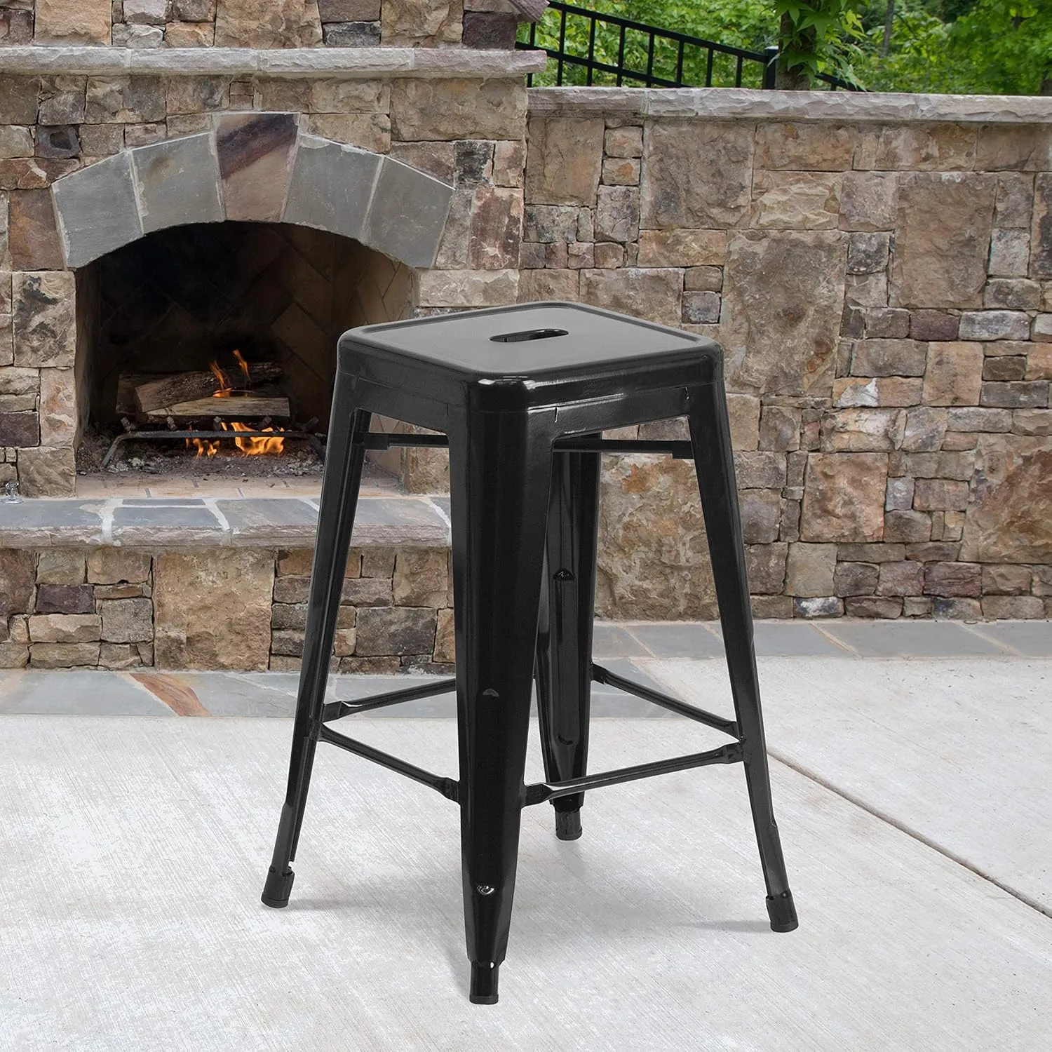 Flash Furniture Lily 4 Pack Commercial Grade 24" High Backless Black Metal Indoor-Outdoor Counter Height Stool with Square Seat