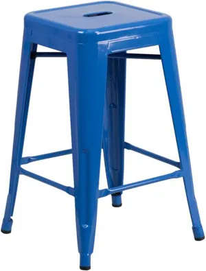 Flash Furniture Lily 4 Pack Commercial Grade 24" High Backless Blue Metal Indoor-Outdoor Counter Height Stool with Square Seat