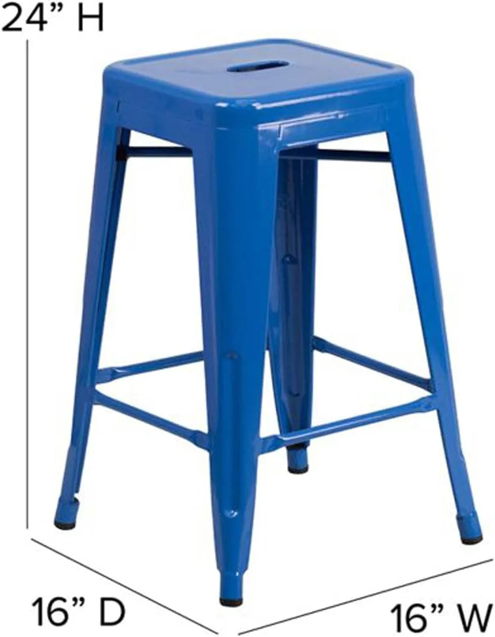 Flash Furniture Lily 4 Pack Commercial Grade 24" High Backless Blue Metal Indoor-Outdoor Counter Height Stool with Square Seat
