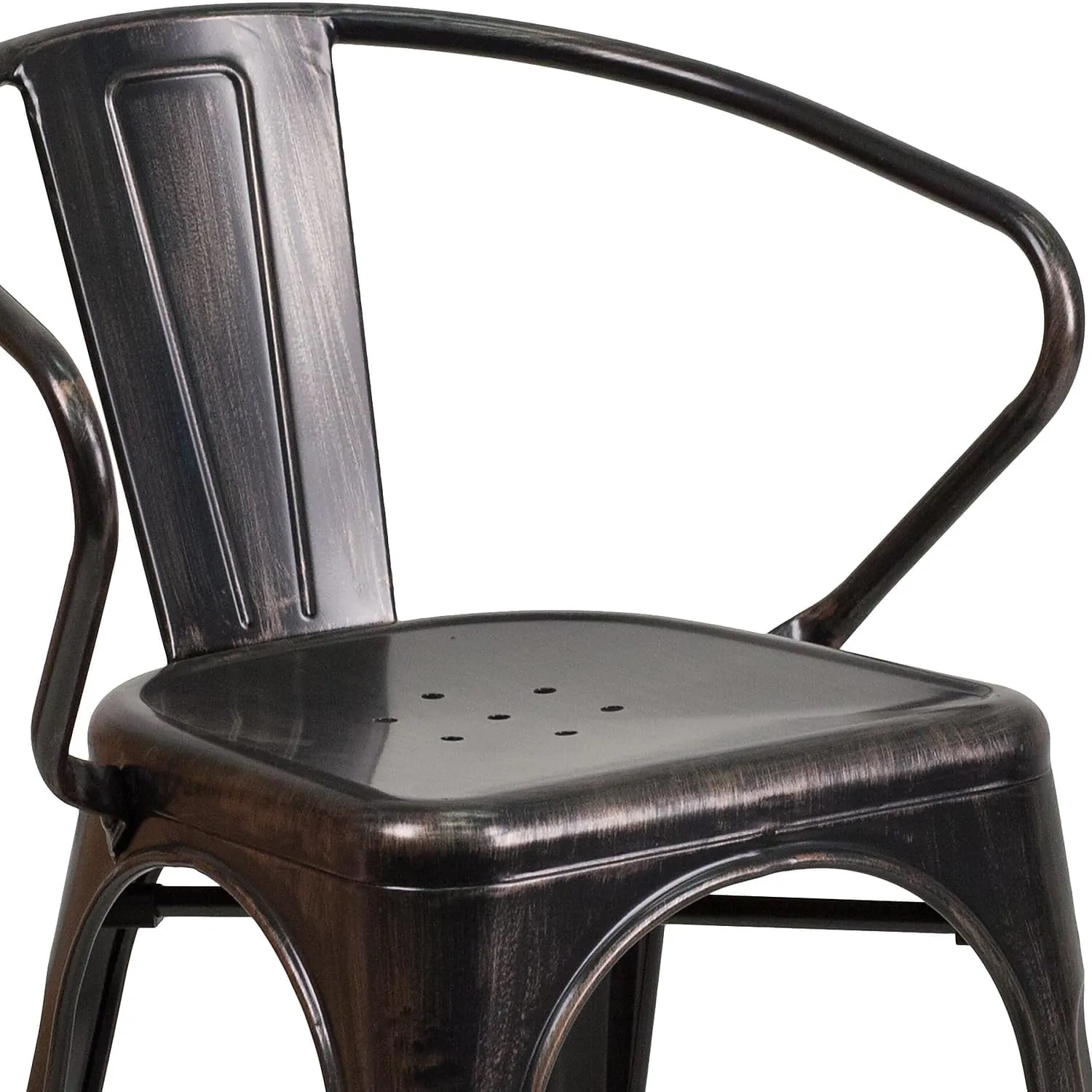Flash Furniture Luna Commercial Grade Black-Antique Gold Metal Indoor-Outdoor Chair with Arms