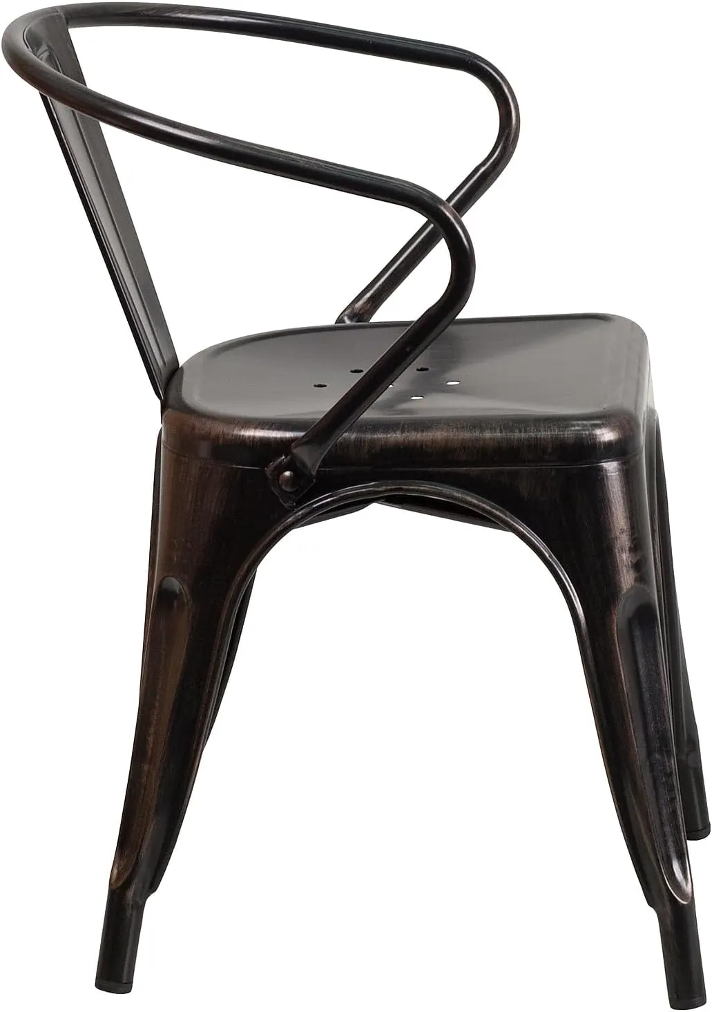 Flash Furniture Luna Commercial Grade Black-Antique Gold Metal Indoor-Outdoor Chair with Arms