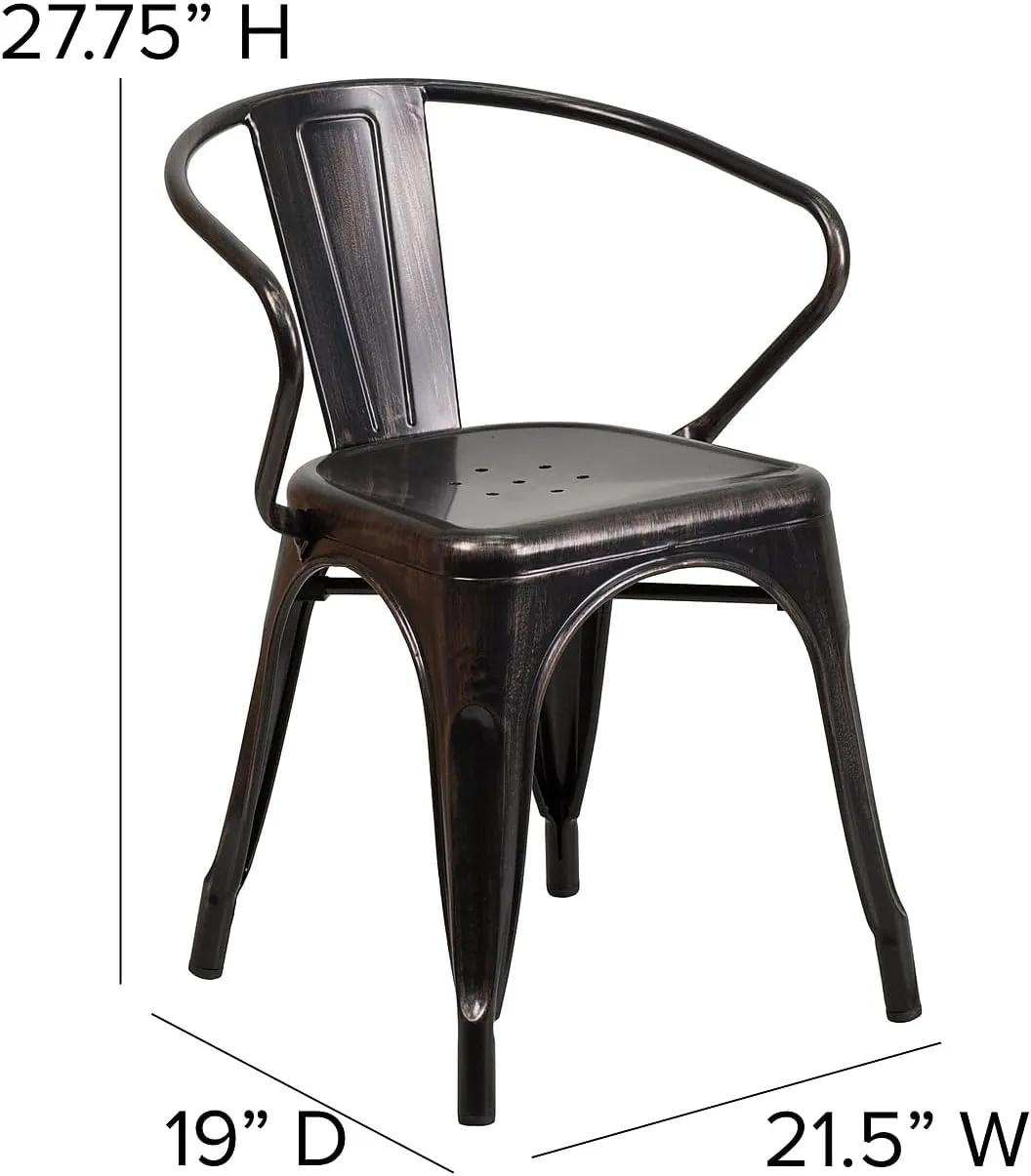 Flash Furniture Luna Commercial Grade Black-Antique Gold Metal Indoor-Outdoor Chair with Arms