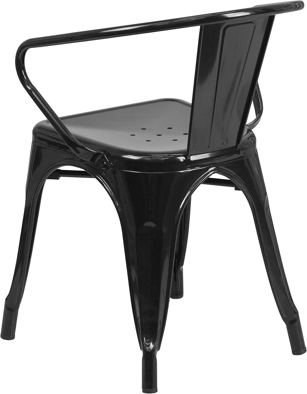 Flash Furniture Luna Commercial Grade Black Metal Indoor-Outdoor Chair with Arms