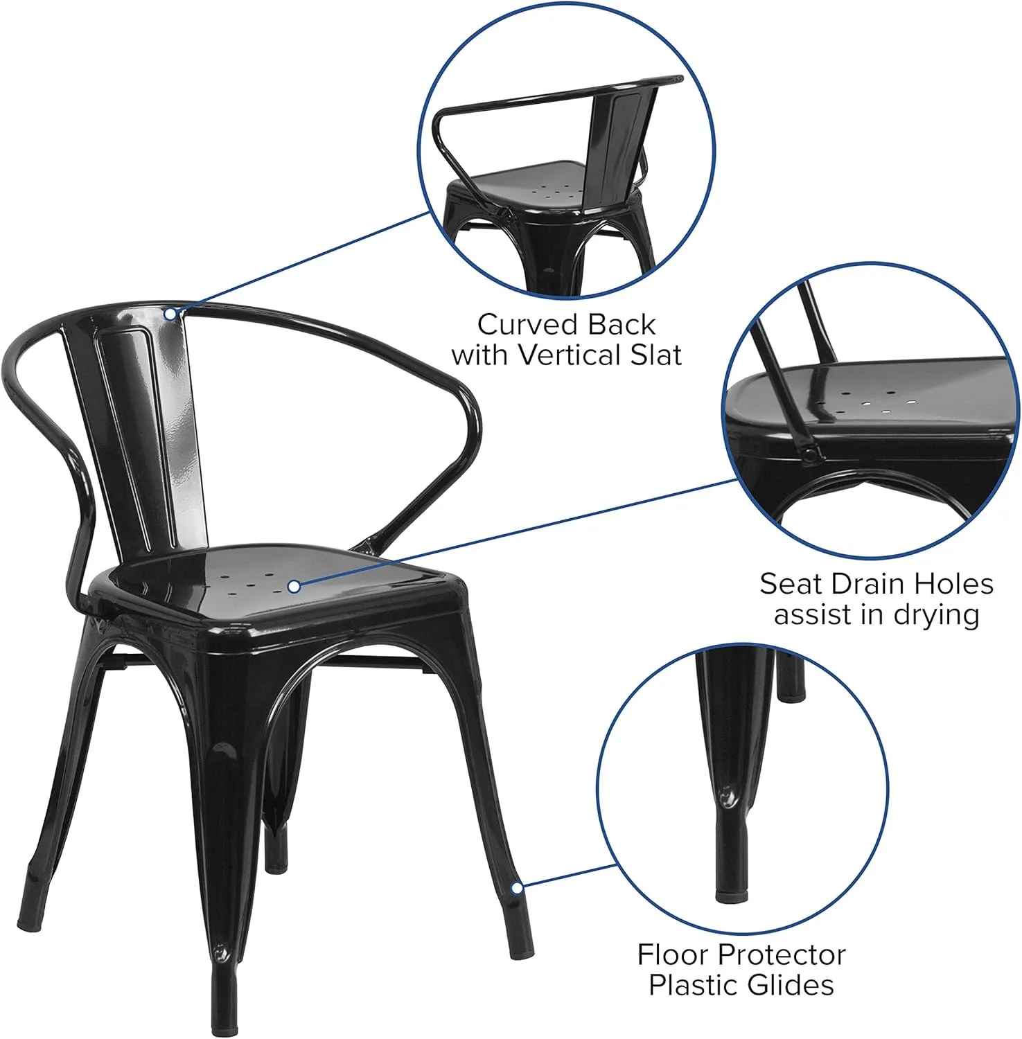 Flash Furniture Luna Commercial Grade Black Metal Indoor-Outdoor Chair with Arms