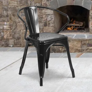 Flash Furniture Luna Commercial Grade Black Metal Indoor-Outdoor Chair with Arms