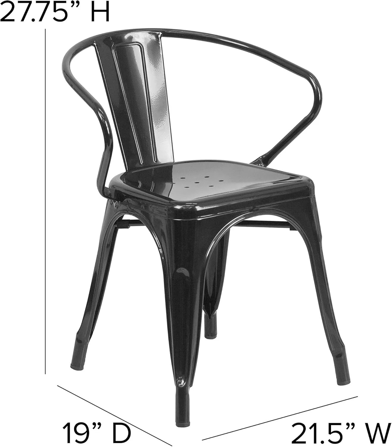 Flash Furniture Luna Commercial Grade Black Metal Indoor-Outdoor Chair with Arms