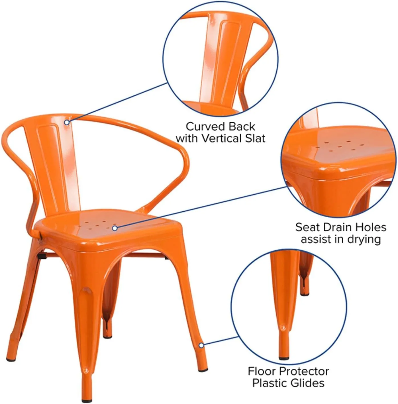 Flash Furniture Luna Commercial Grade Orange Metal Indoor-Outdoor Chair with Arms