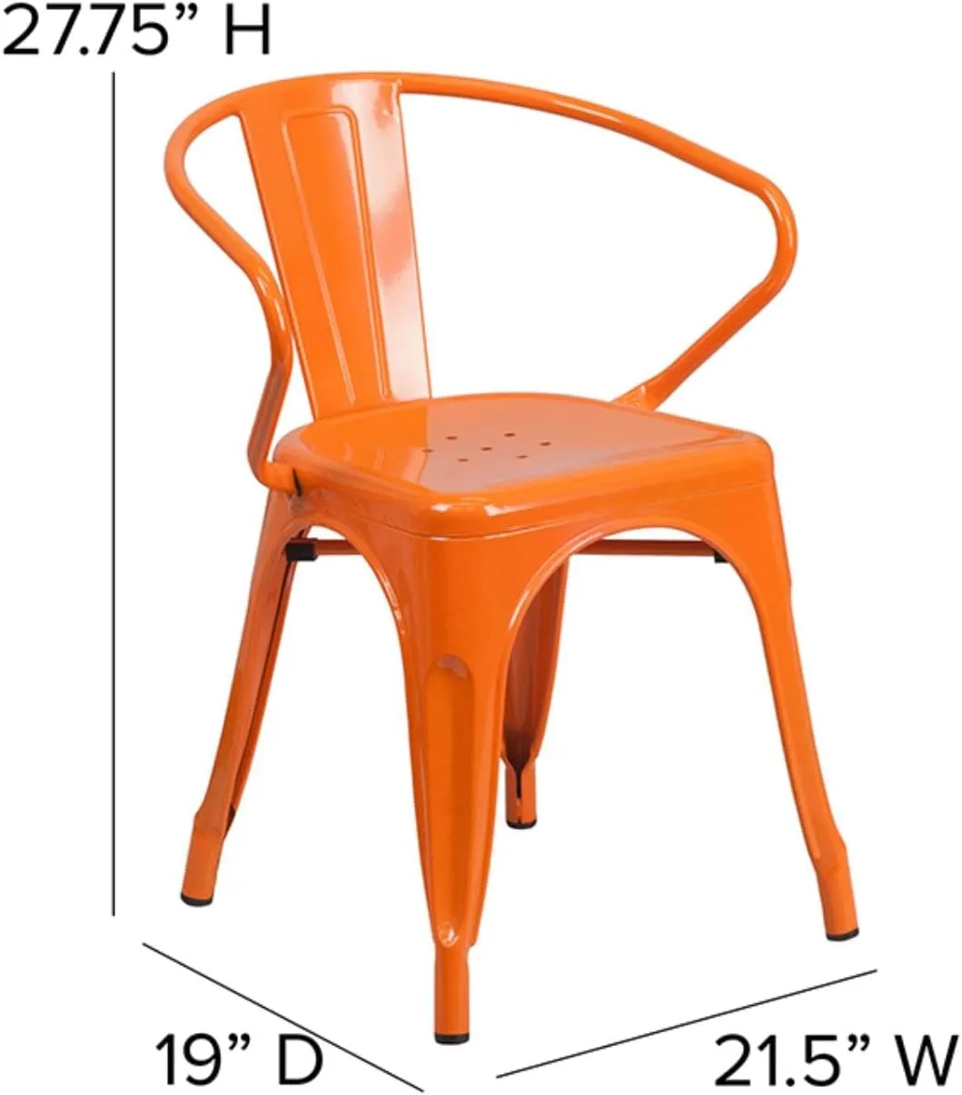 Flash Furniture Luna Commercial Grade Orange Metal Indoor-Outdoor Chair with Arms