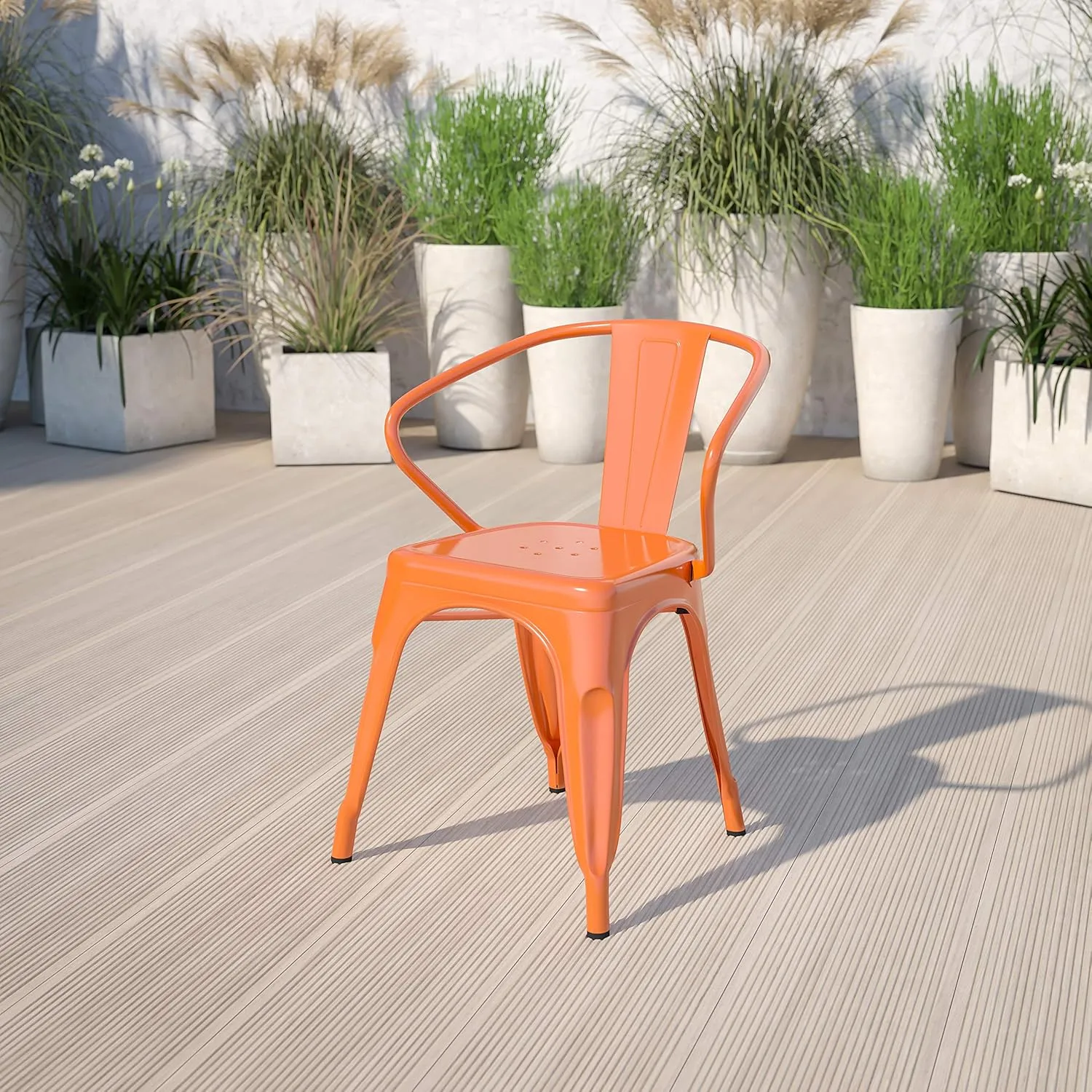 Flash Furniture Luna Commercial Grade Orange Metal Indoor-Outdoor Chair with Arms