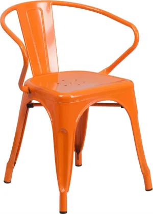 Flash Furniture Luna Commercial Grade Orange Metal Indoor-Outdoor Chair with Arms