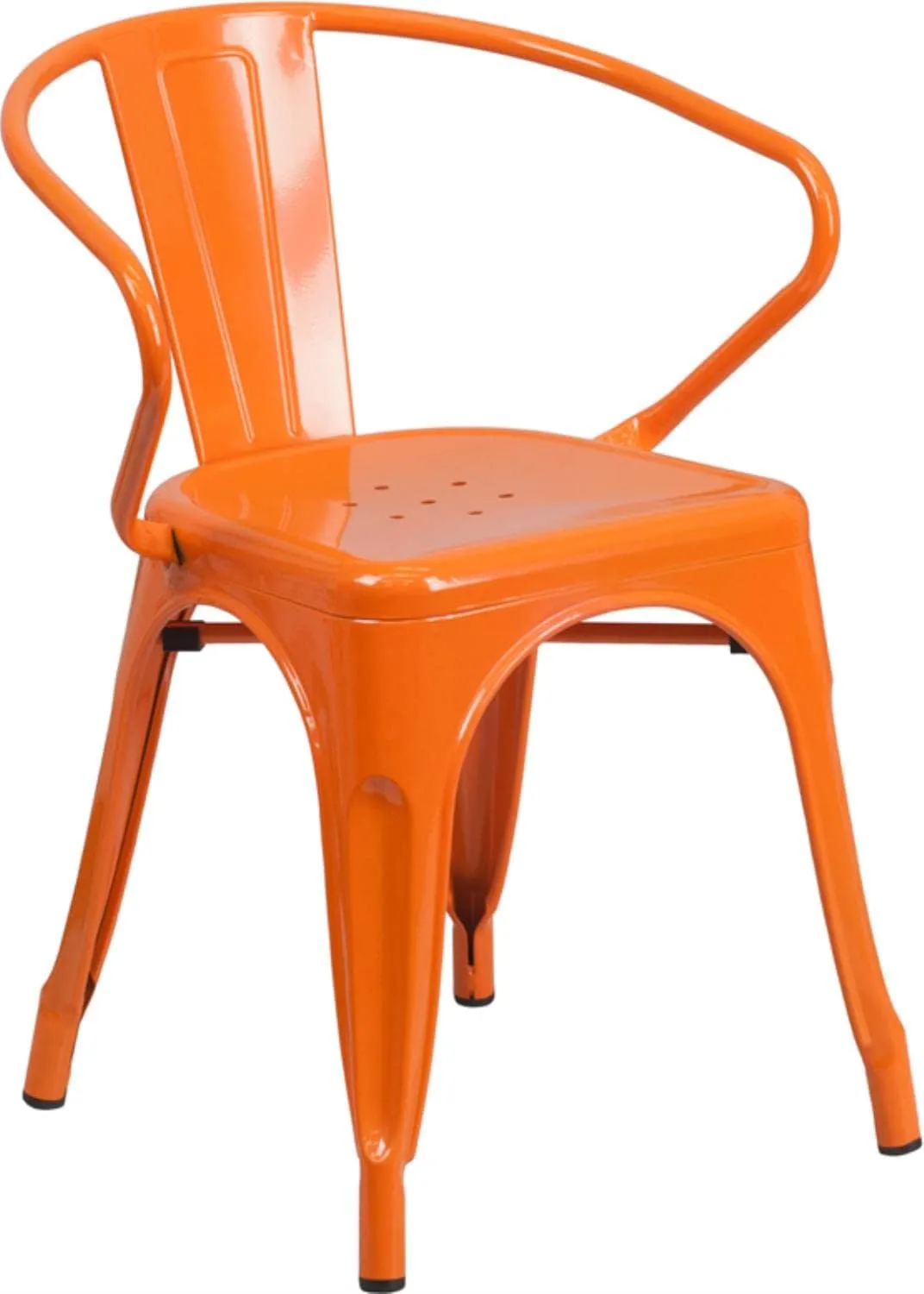 Flash Furniture Luna Commercial Grade Orange Metal Indoor-Outdoor Chair with Arms