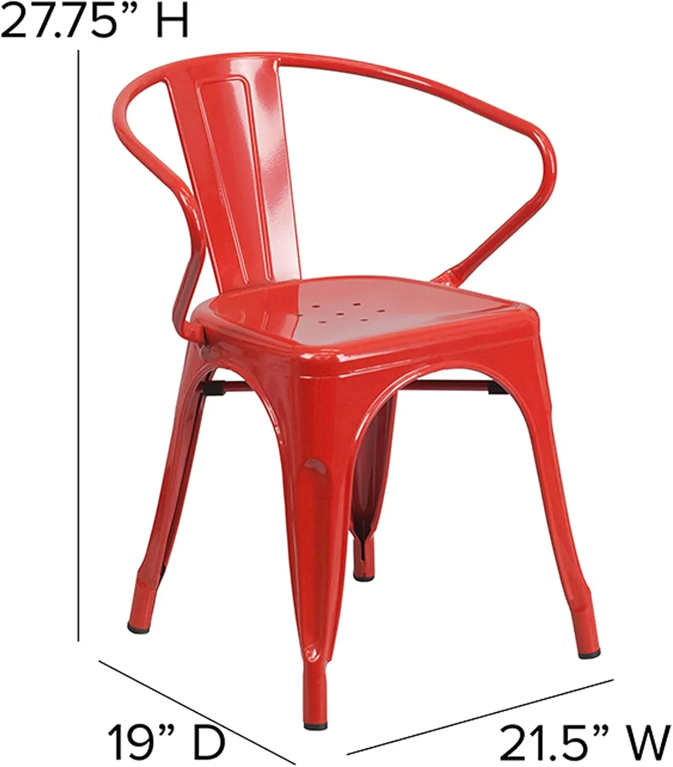 Flash Furniture Luna Commercial Grade Red Metal Indoor-Outdoor Chair with Arms