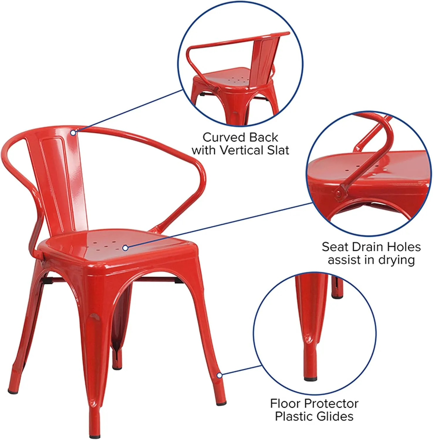 Flash Furniture Luna Commercial Grade Red Metal Indoor-Outdoor Chair with Arms