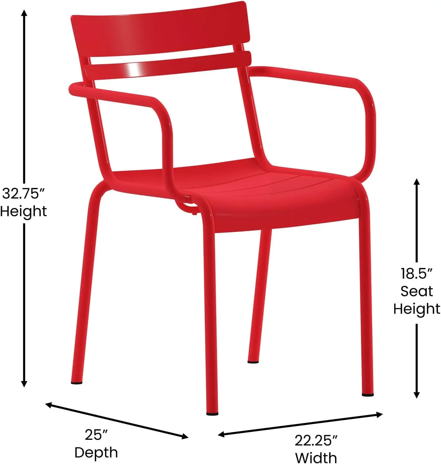 Flash Furniture Nash Commercial Grade Steel Stack Chair, Indoor-Outdoor Arm Chair with 2 Slat Back, Red