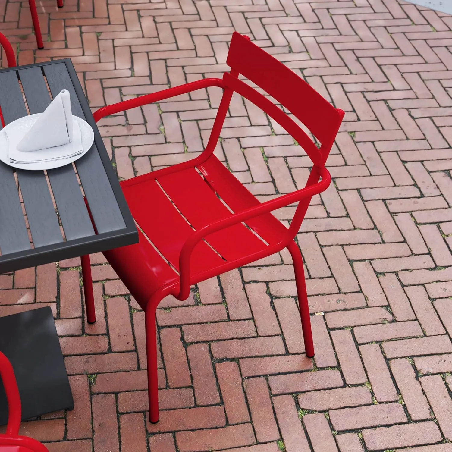 Flash Furniture Nash Commercial Grade Steel Stack Chair, Indoor-Outdoor Arm Chair with 2 Slat Back, Red