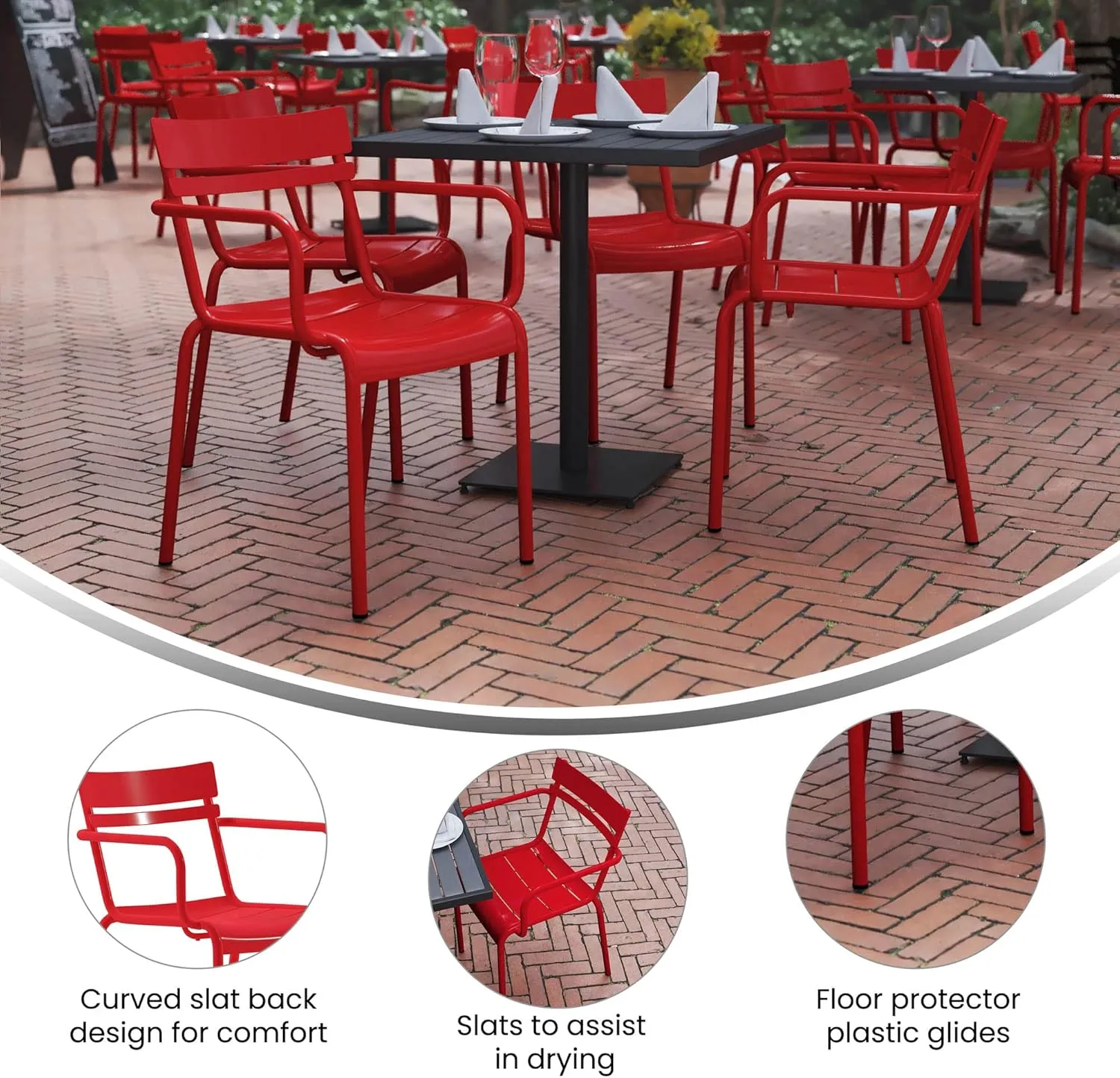 Flash Furniture Nash Commercial Grade Steel Stack Chair, Indoor-Outdoor Arm Chair with 2 Slat Back, Red