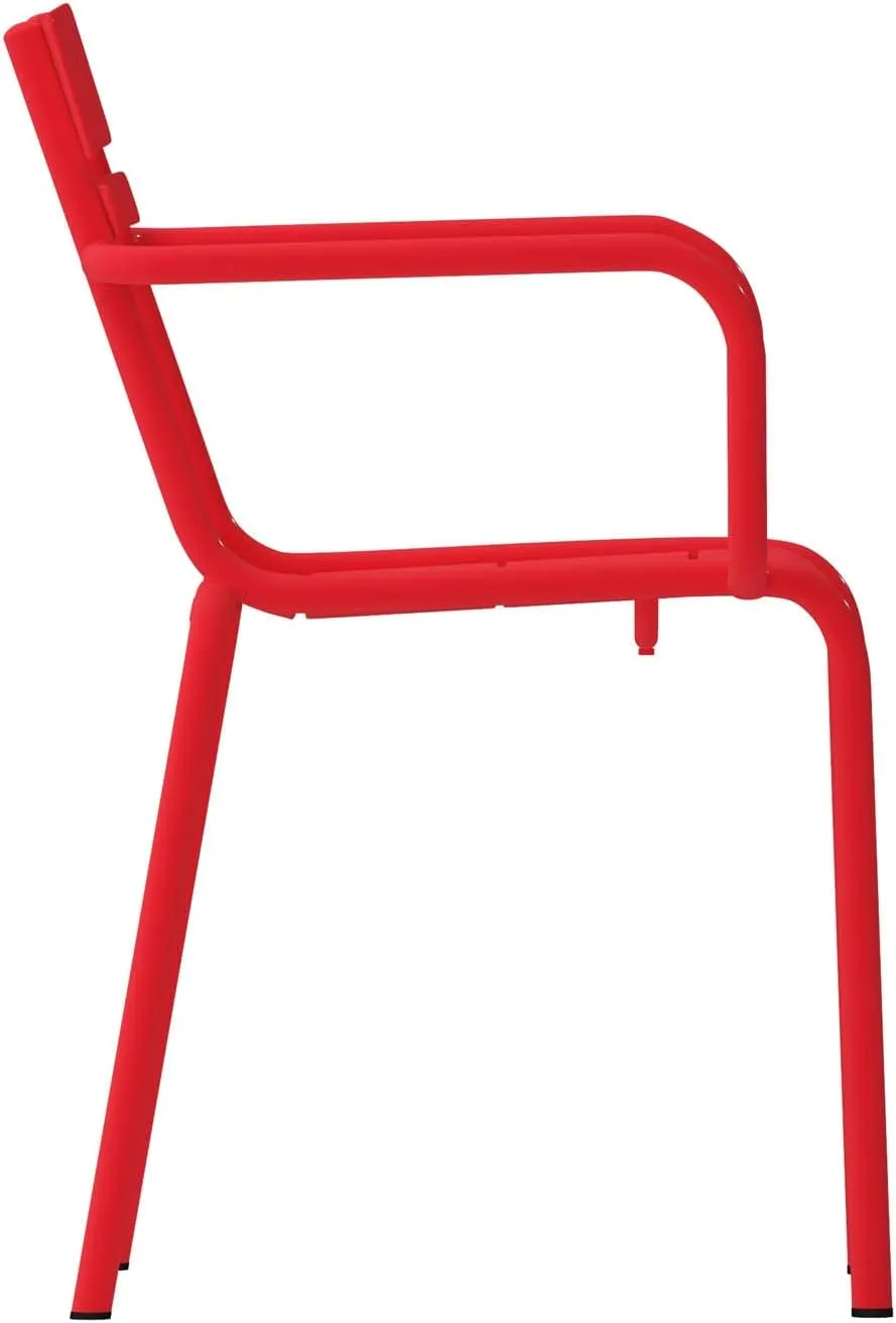 Flash Furniture Nash Commercial Grade Steel Stack Chair, Indoor-Outdoor Arm Chair with 2 Slat Back, Red