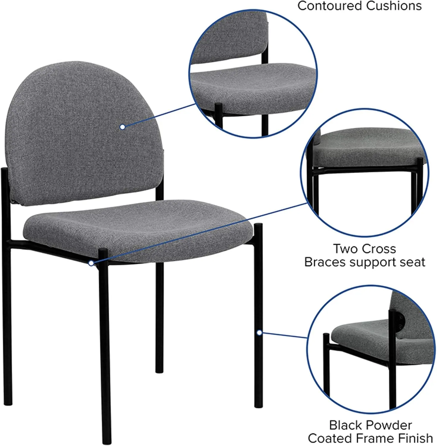 Flash Furniture Tania Comfort Gray Fabric Stackable Steel Side Reception Chair