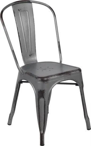 Flash Furniture Tenley Commercial Grade Distressed Silver Gray Metal Indoor-Outdoor Stackable Chair