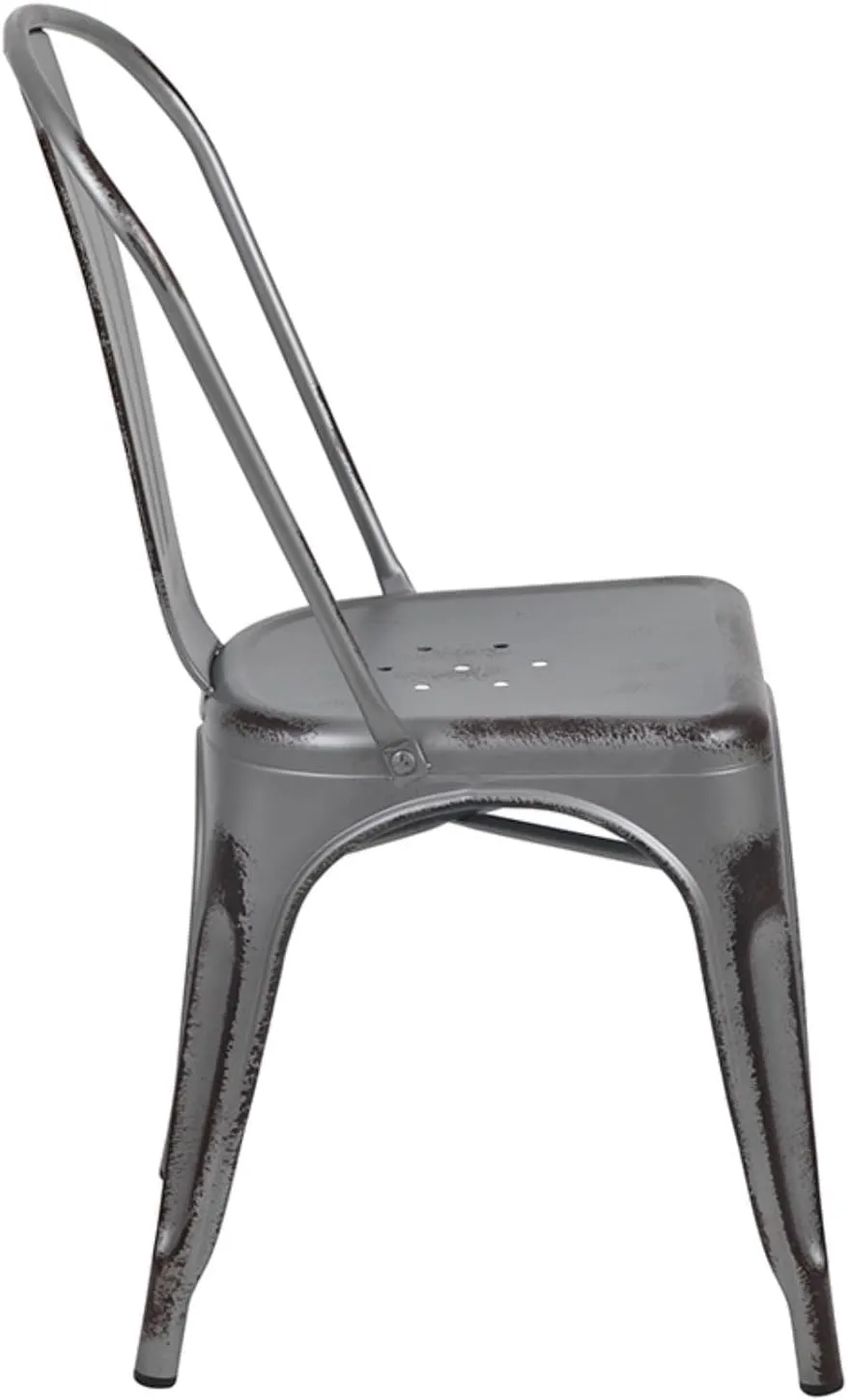 Flash Furniture Tenley Commercial Grade Distressed Silver Gray Metal Indoor-Outdoor Stackable Chair