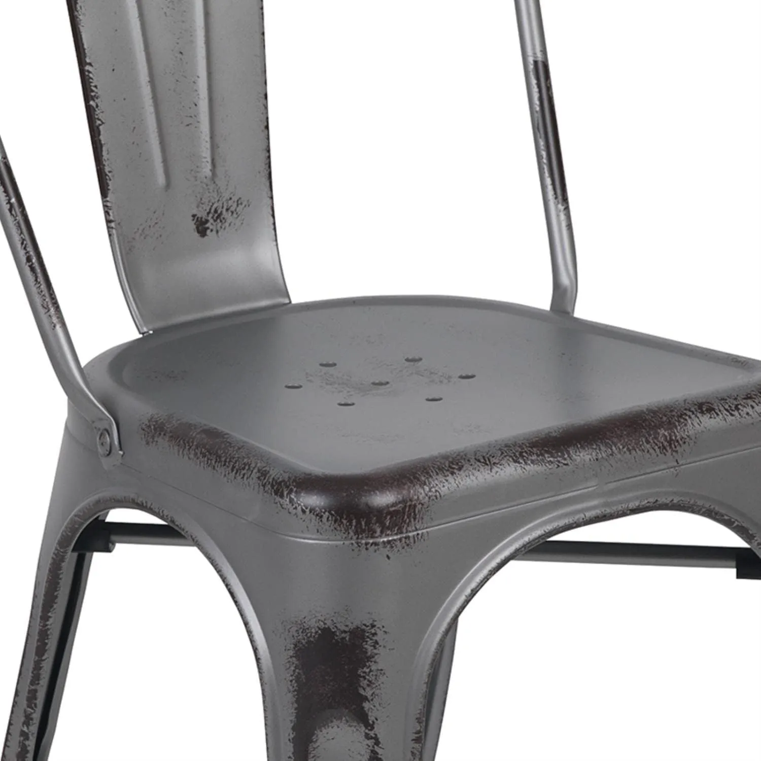 Flash Furniture Tenley Commercial Grade Distressed Silver Gray Metal Indoor-Outdoor Stackable Chair