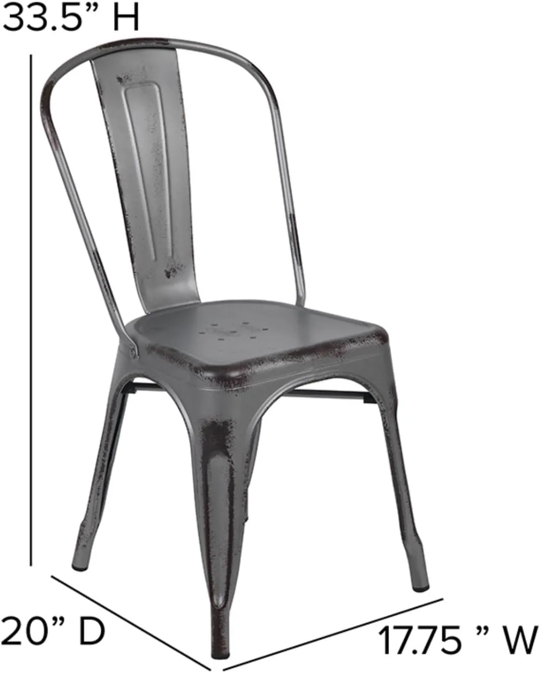 Flash Furniture Tenley Commercial Grade Distressed Silver Gray Metal Indoor-Outdoor Stackable Chair
